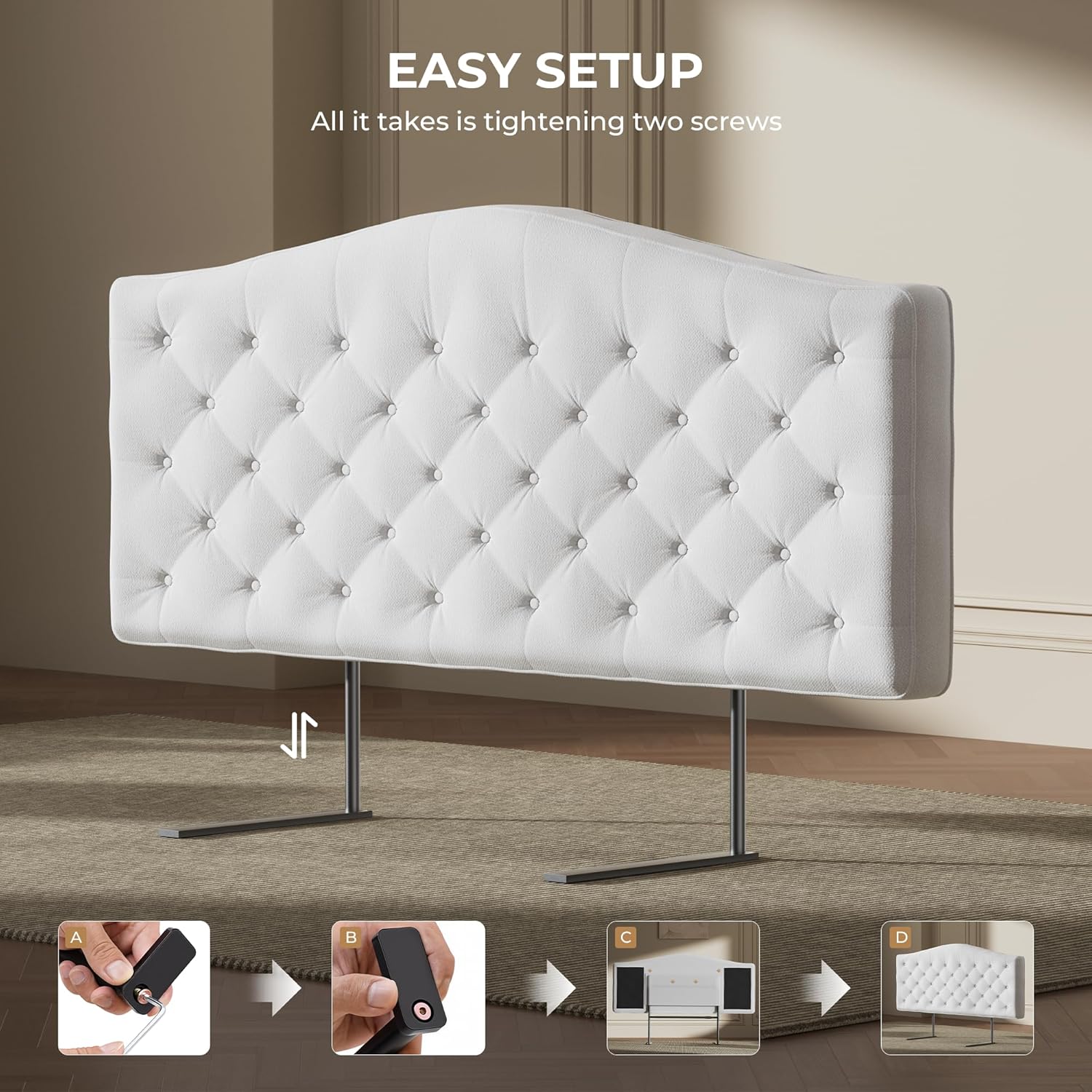 Upholstered Tufted Headboard With 4 Inch Thickened Back