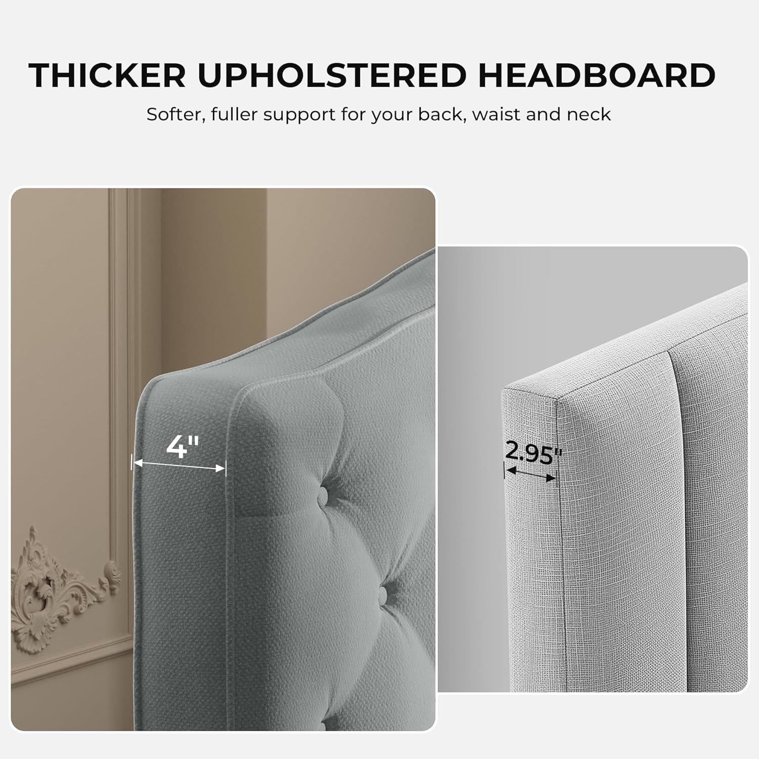 Upholstered Tufted Headboard With 4 Inch Thickened Back