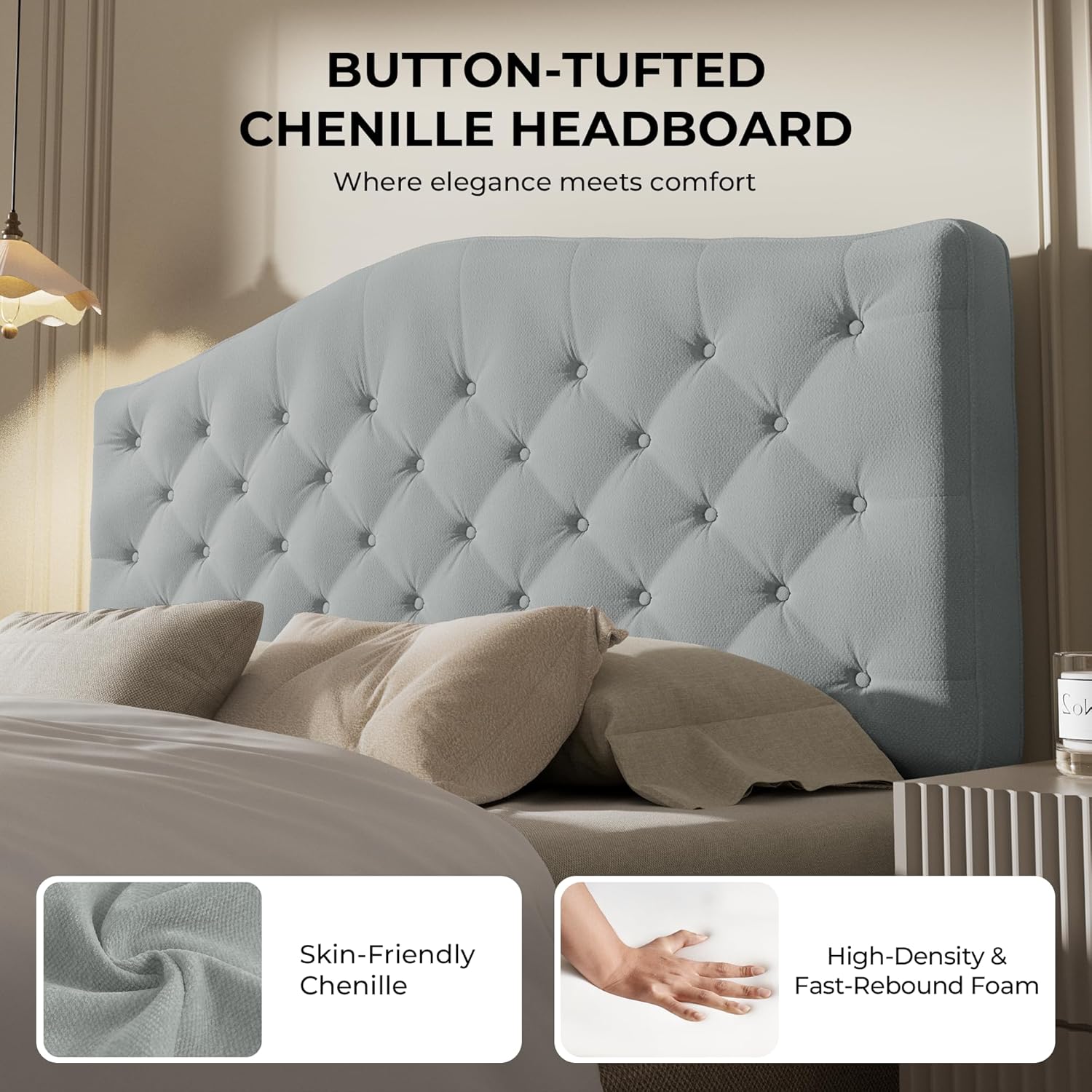 Upholstered Tufted Headboard With 4 Inch Thickened Back