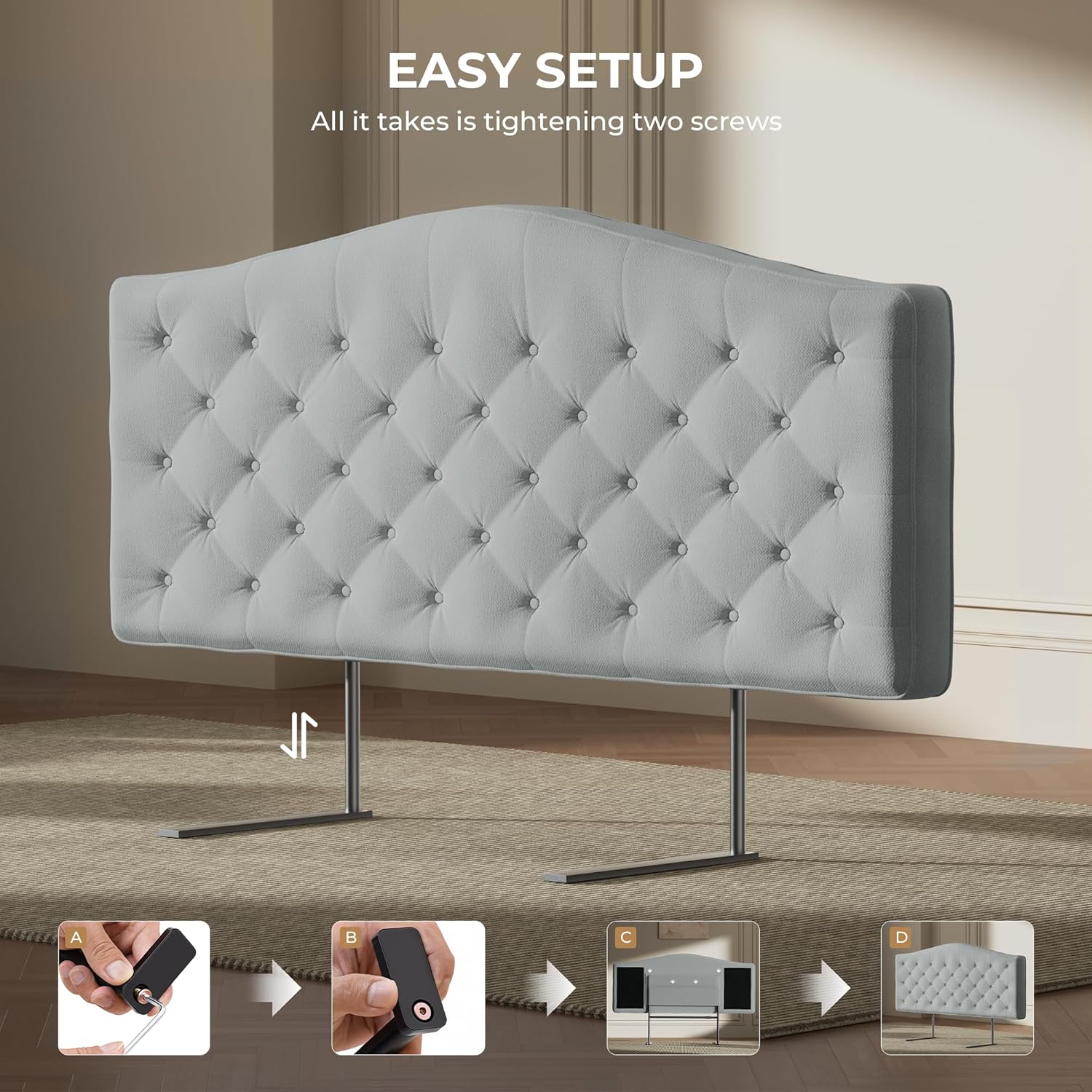 Upholstered Tufted Headboard With 4 Inch Thickened Back