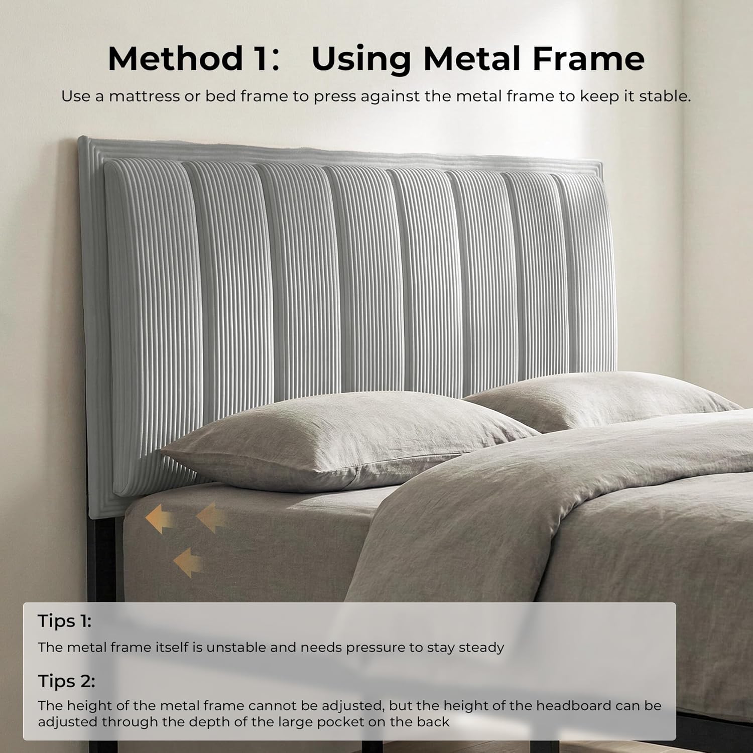 Upholstered DIY Headboard with Metal Frame and Adhesive Strip