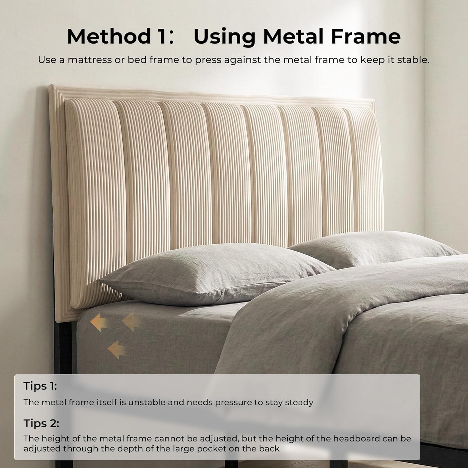 Upholstered DIY Headboard with Metal Frame and Adhesive Strip