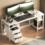 Home Office Desk with 3 Drawers and Reversible Storage Shelves,White