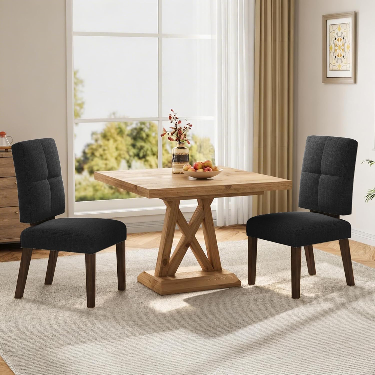 Wooden Dining Chairs With Wood Legs-Set of 2/4,Black