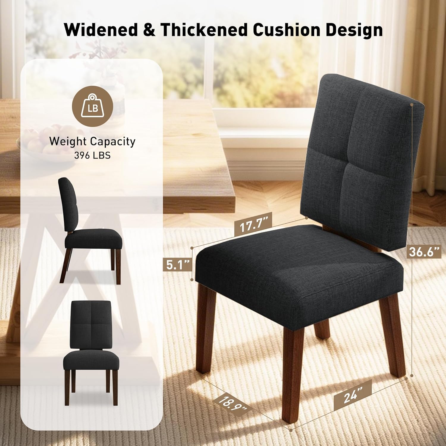 Wooden Dining Chairs With Wood Legs-Set of 2/4,Black