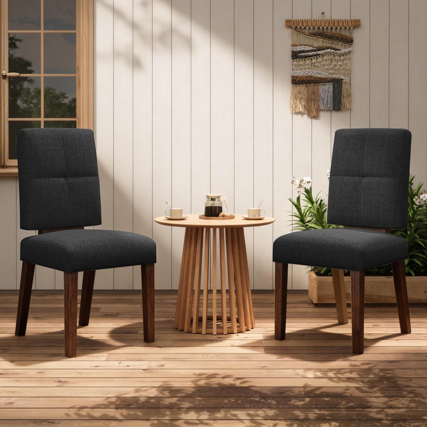 Wooden Dining Chairs With Wood Legs-Set of 2/4,Black