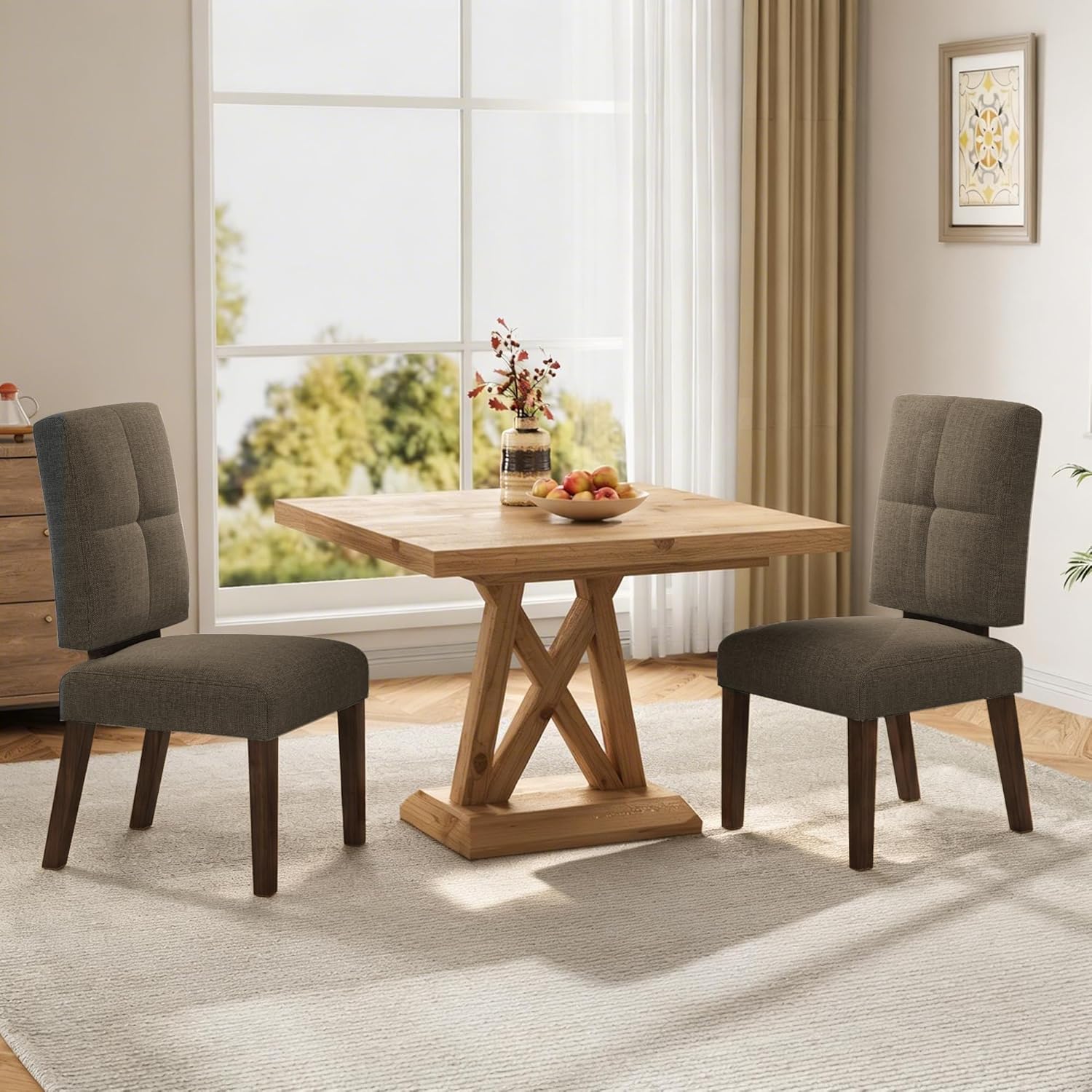 Wooden Dining Chairs With Wood Legs-Set of 2/4,Coffee