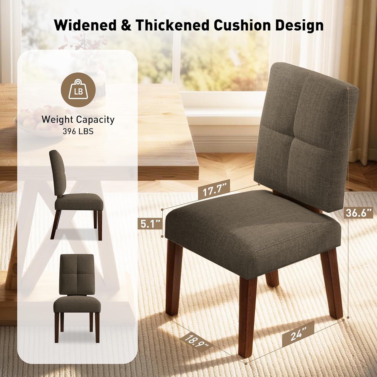 Wooden Dining Chairs With Wood Legs-Set of 2/4,Coffee