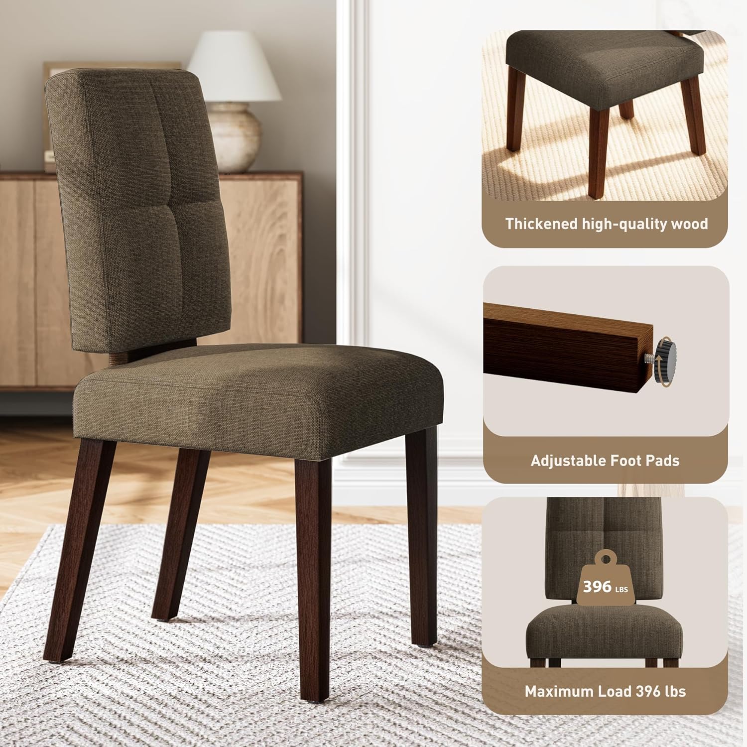 Wooden Dining Chairs With Wood Legs-Set of 2/4,Coffee