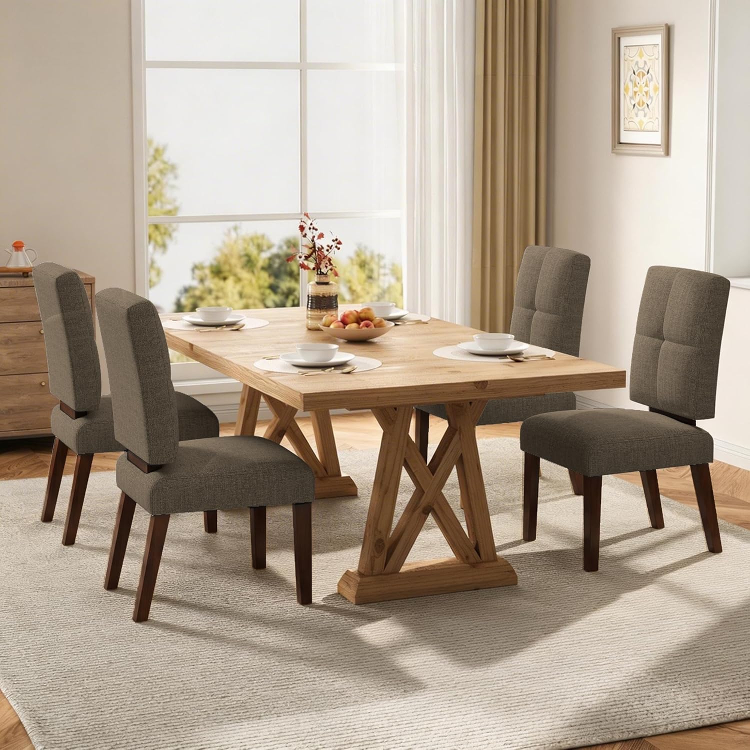 Wooden Dining Chairs With Wood Legs-Set of 2/4,Coffee
