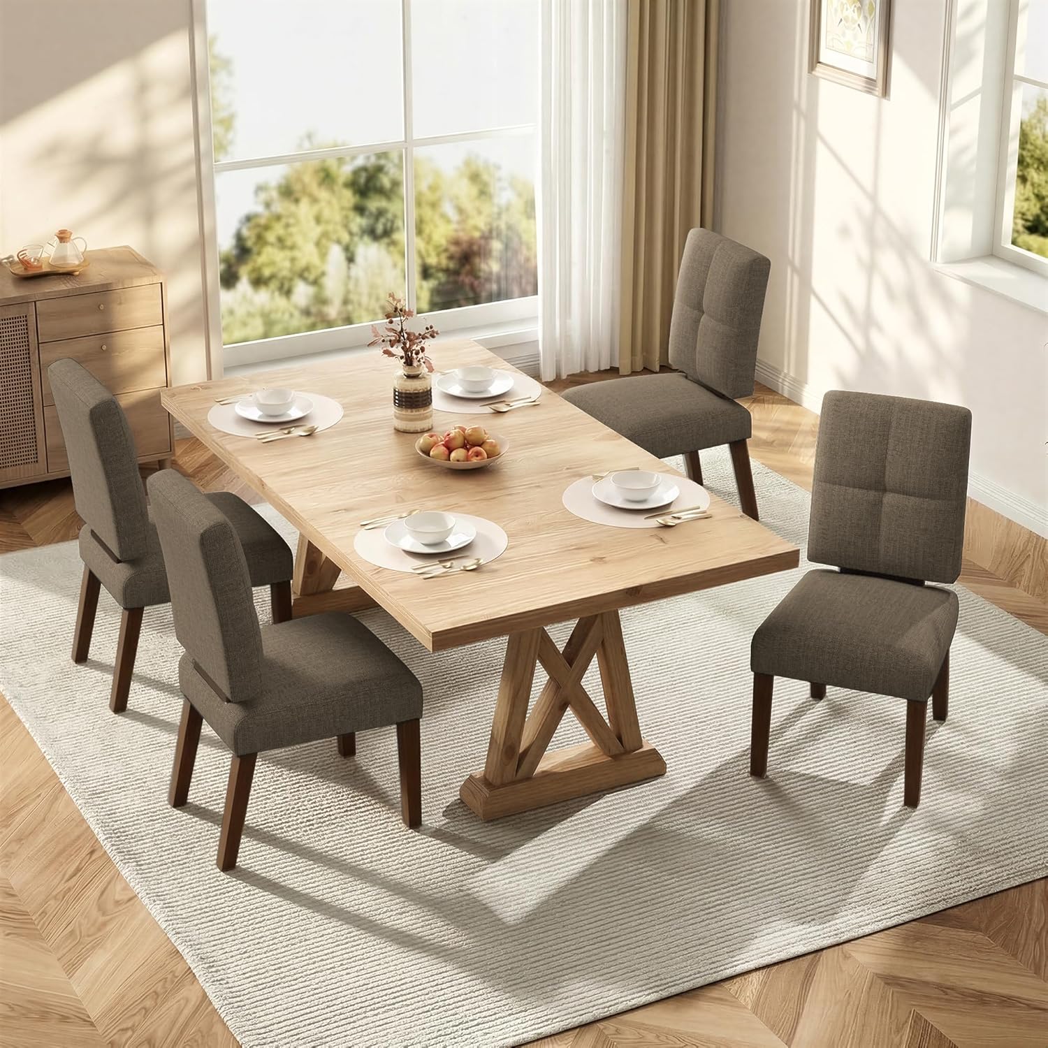 Wooden Dining Chairs With Wood Legs-Set of 2/4,Coffee