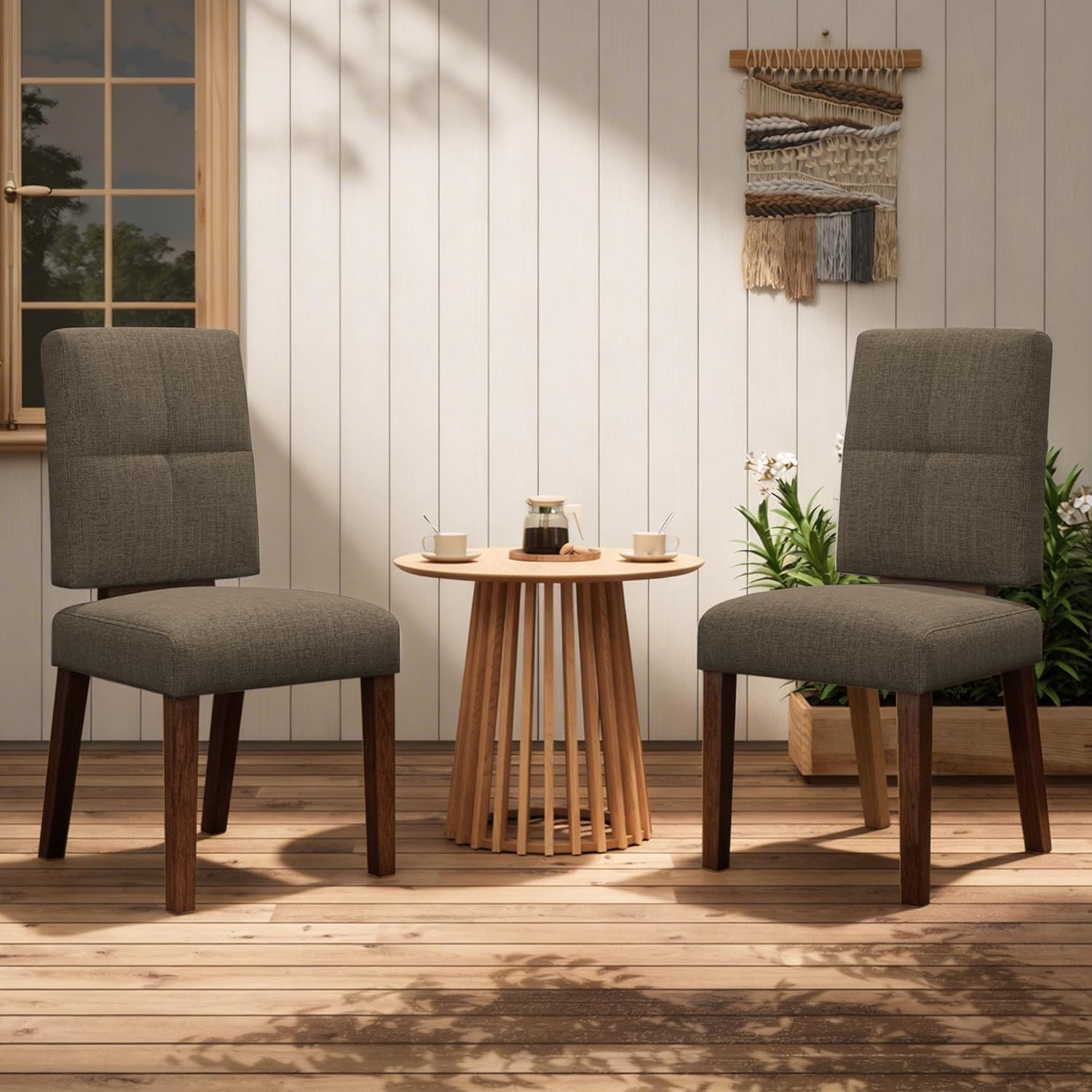 Wooden Dining Chairs With Wood Legs-Set of 2/4,Coffee