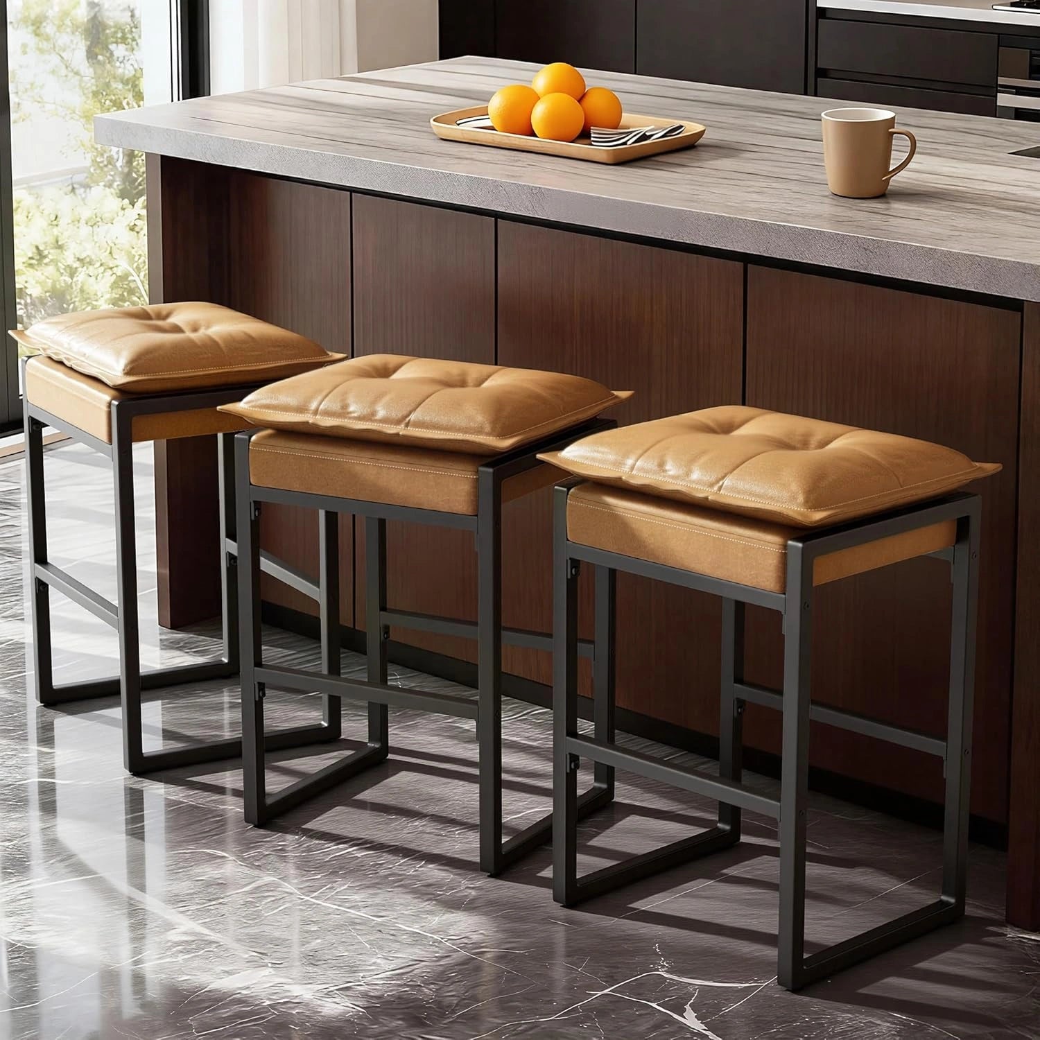 Modern Counter-Height Bar Stools with Double-Layer Cloud Cushions