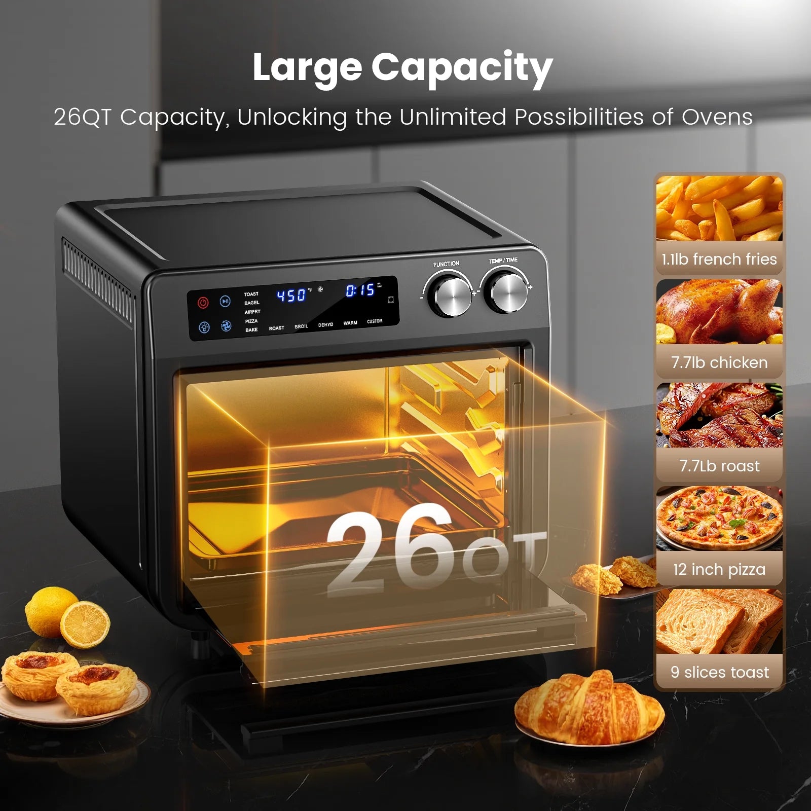 26QT Air Fryer Oven ,1800W,Black
