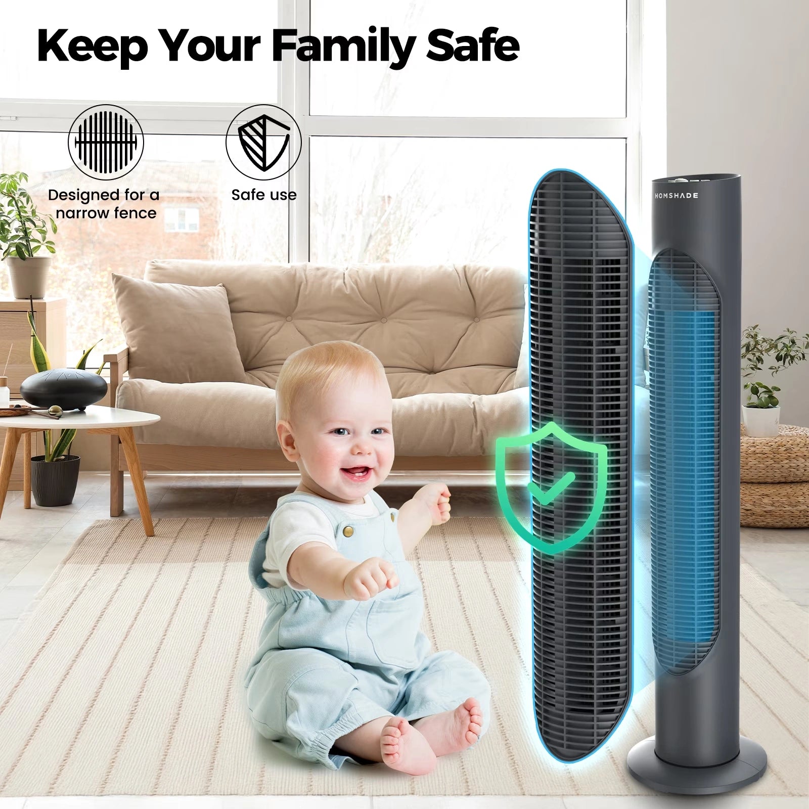 32 Inch Oscillating Cooling Tower Fan with 3 Speeds & Pentatonic Button