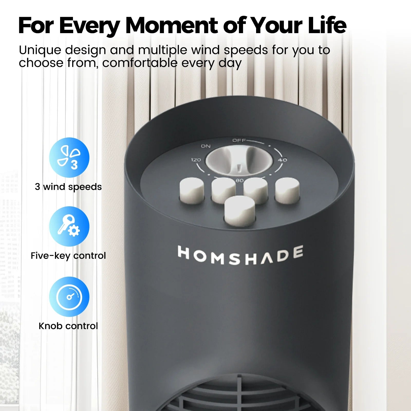 32 Inch Oscillating Cooling Tower Fan with 3 Speeds & Pentatonic Button