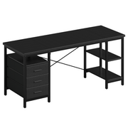 Home Office Desk with 3 Drawers and Reversible Storage Shelves,Black