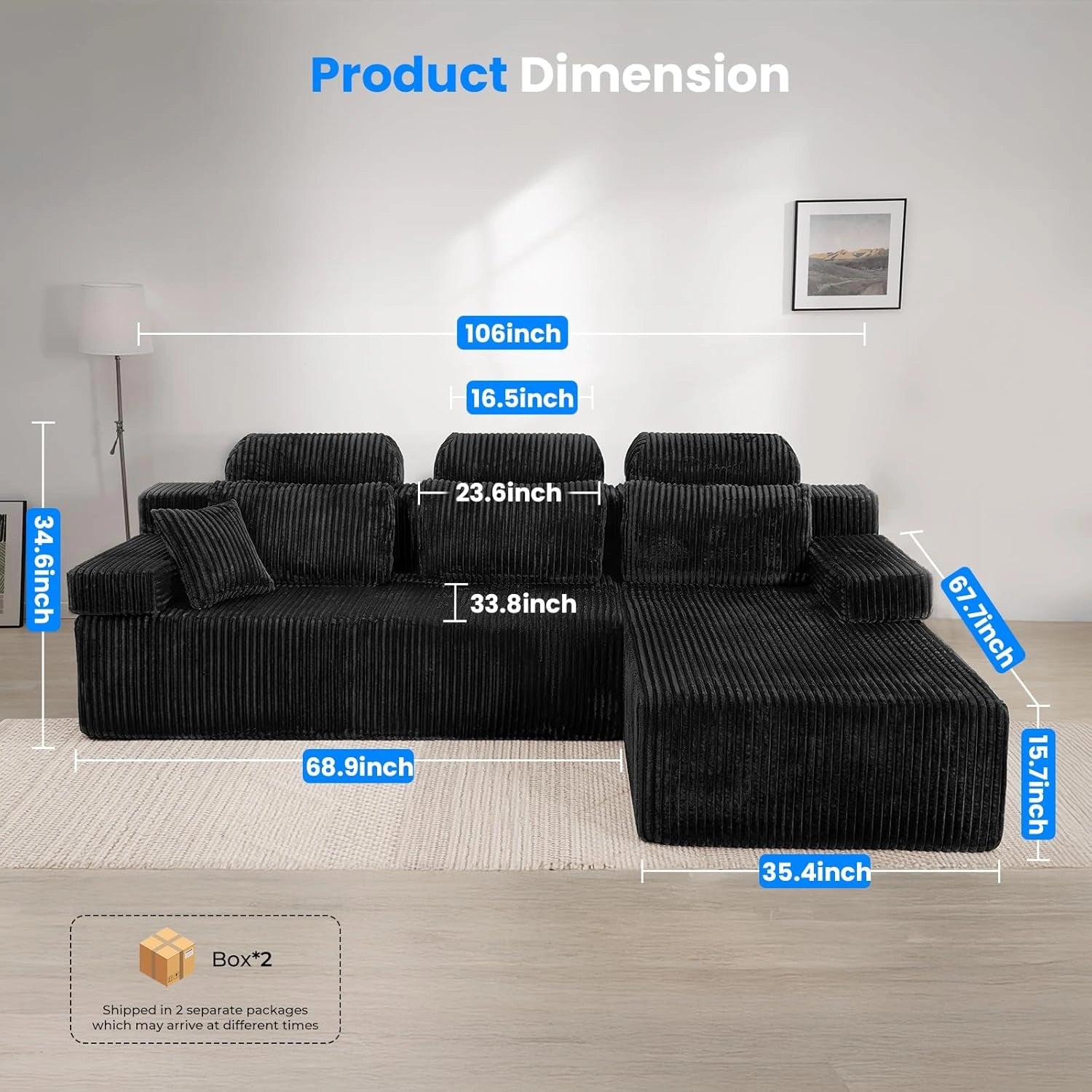 LH08 106 Inch Sectional Couch with High Backrest（L-Shape）