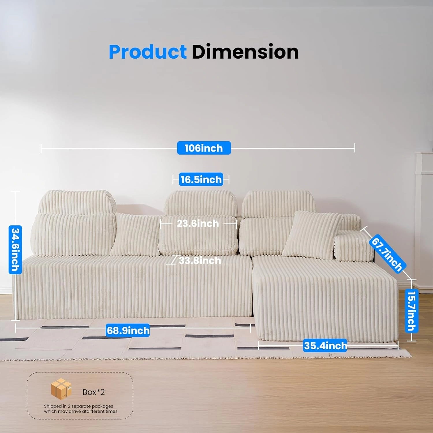 LH08 106 Inch Sectional Couch with High Backrest（L-Shape）