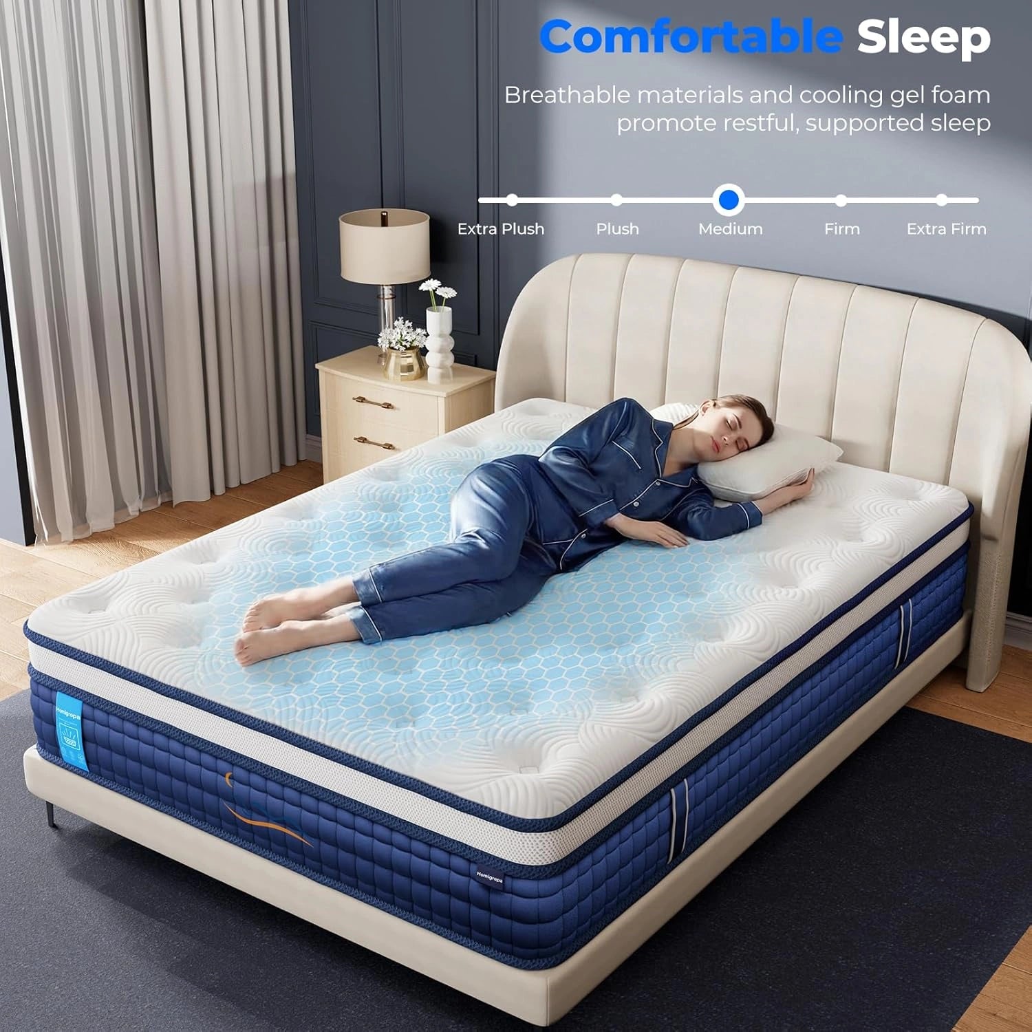 Cooling Hybrid Mattress with Gel Memory Foam and Pocket Coils(10–12")
