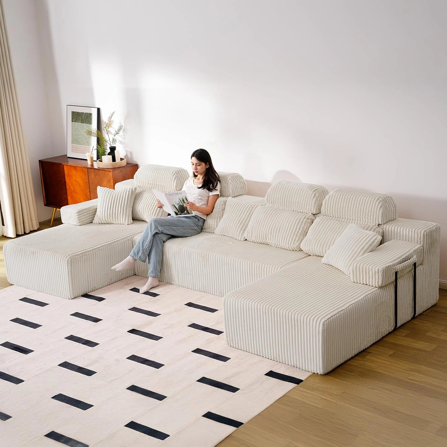 LH09 141 Inch Cloud Sectional Couch with High Backrest（U-Shaped）