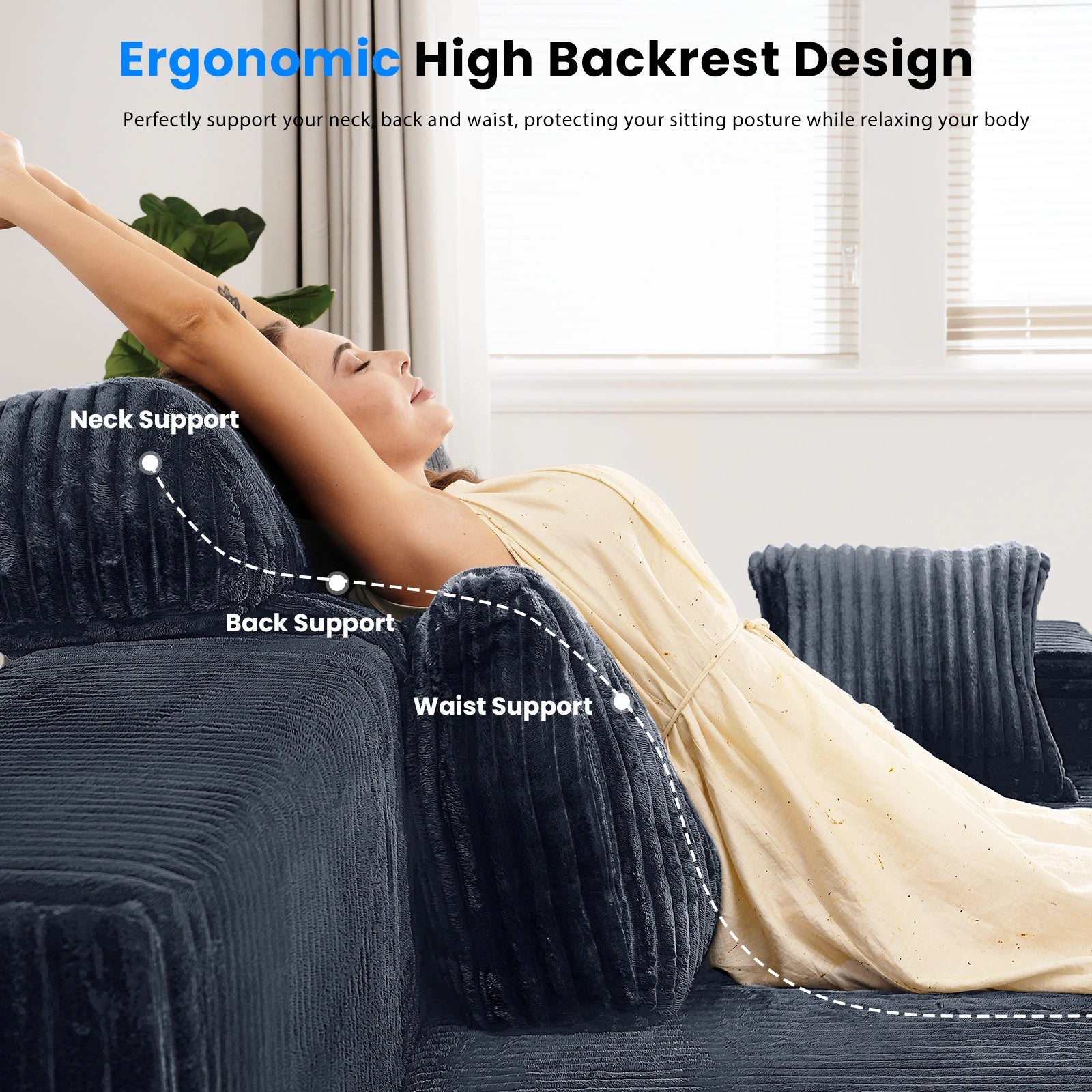 LH09 141 Inch Cloud Sectional Couch with High Backrest（U-Shaped）