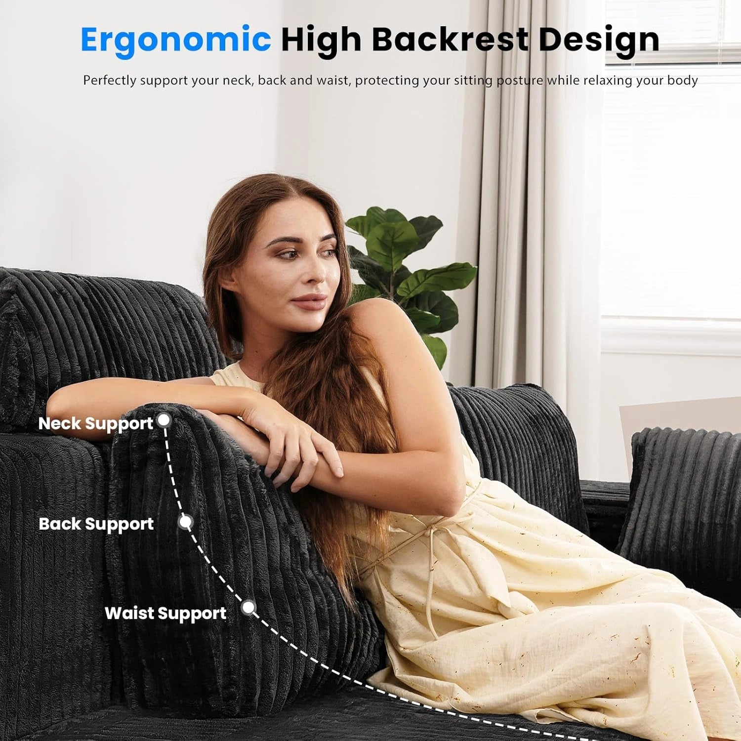 LH09 141 Inch Cloud Sectional Couch with High Backrest（U-Shaped）