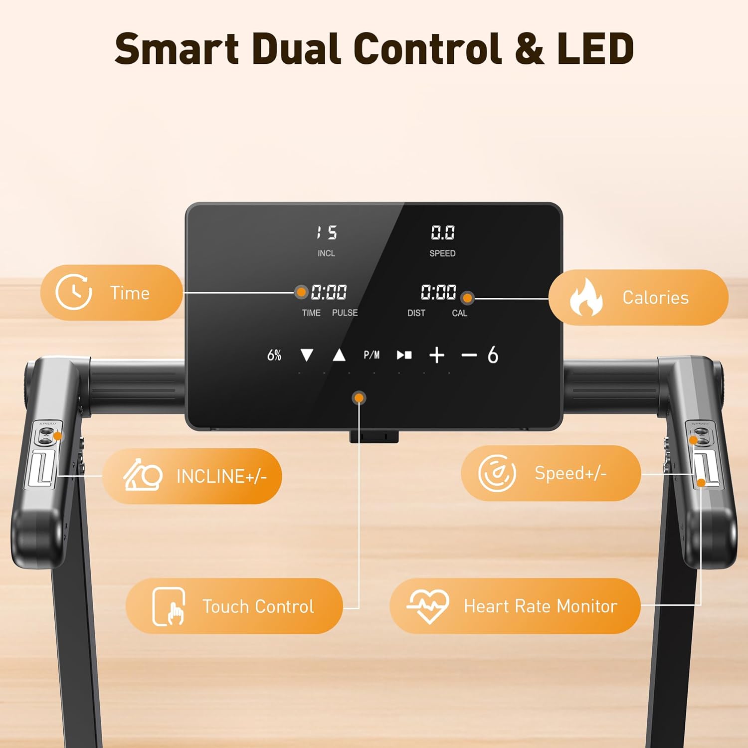 JT60 Foldable Treadmill 3.5 PH Motor 15° Auto Incline Walking Pad 14.96" Smart Touchscreen