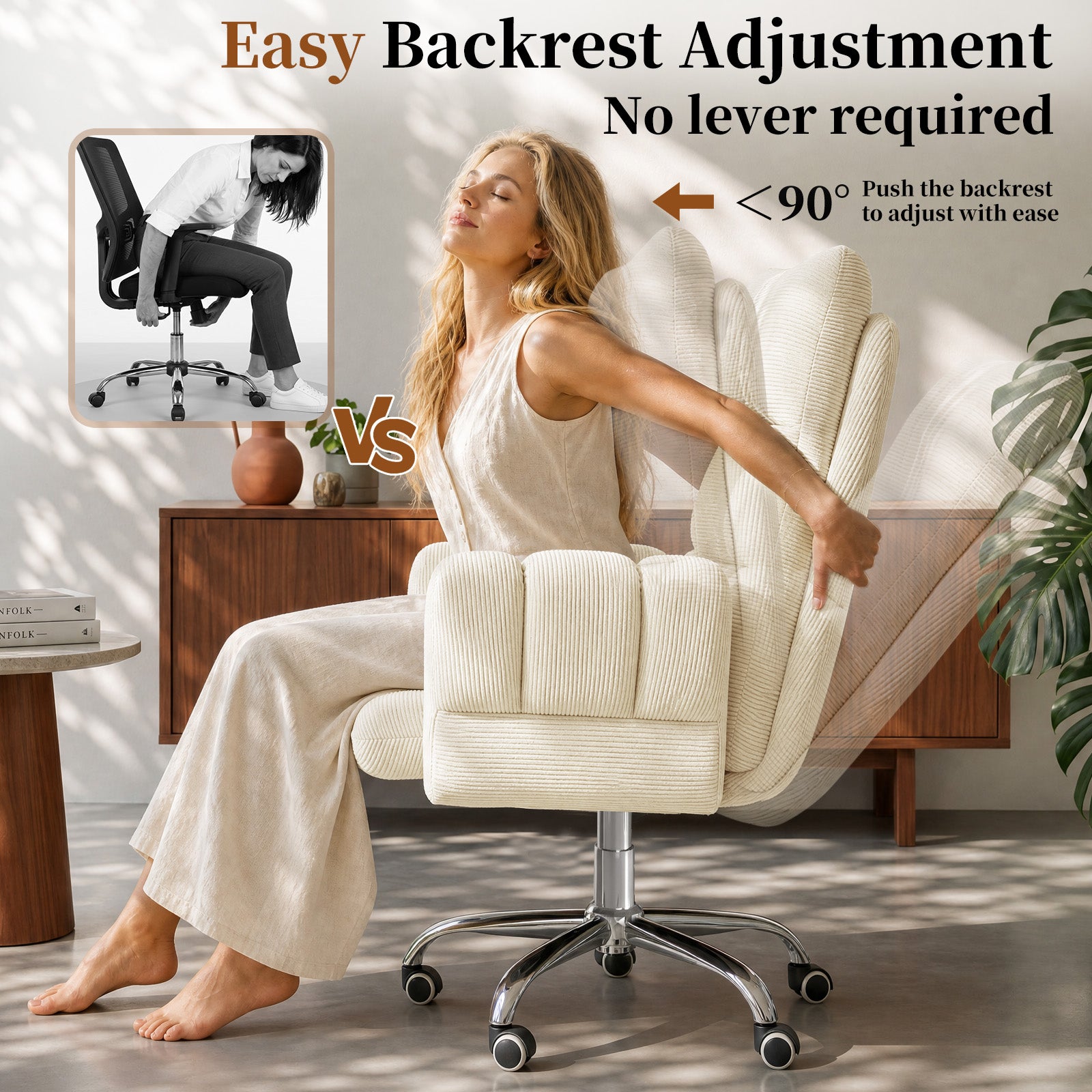LBGYZ08 Criss Cross Desk Chair with Footrest & Flip-Up Arms, Extra Wide Seat Comfy Executive Ergonomic Computer Chair