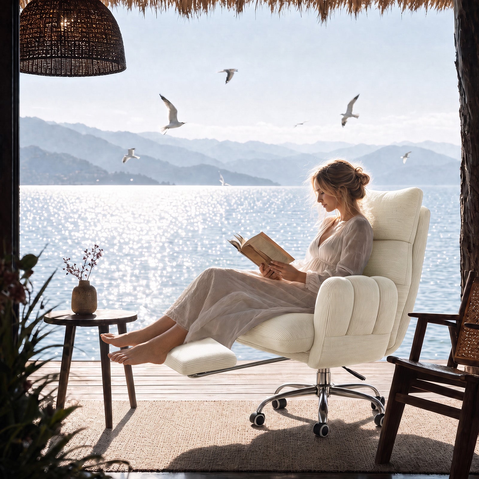 LBGYZ08 Criss Cross Desk Chair with Footrest & Flip-Up Arms, Extra Wide Seat Comfy Executive Ergonomic Computer Chair