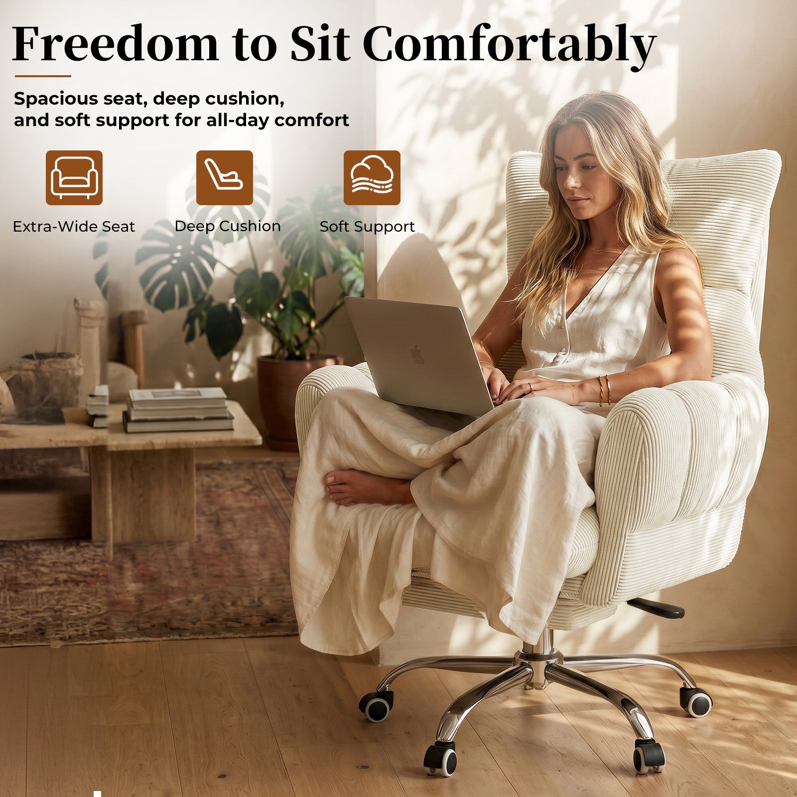 LBGYZ08 Criss Cross Desk Chair with Footrest & Flip-Up Arms, Extra Wide Seat Comfy Executive Ergonomic Computer Chair