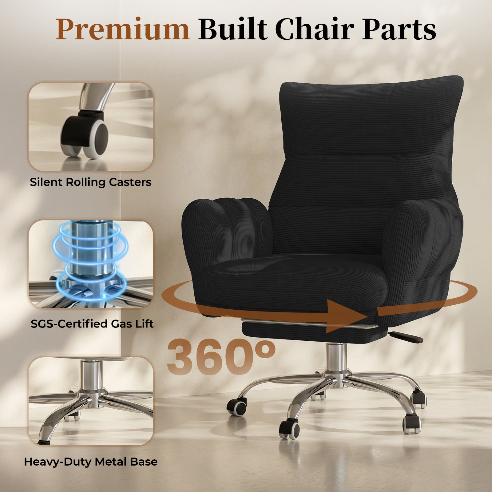 LBGYZ08 Criss Cross Desk Chair with Footrest & Flip-Up Arms, Extra Wide Seat Comfy Executive Ergonomic Computer Chair,Black