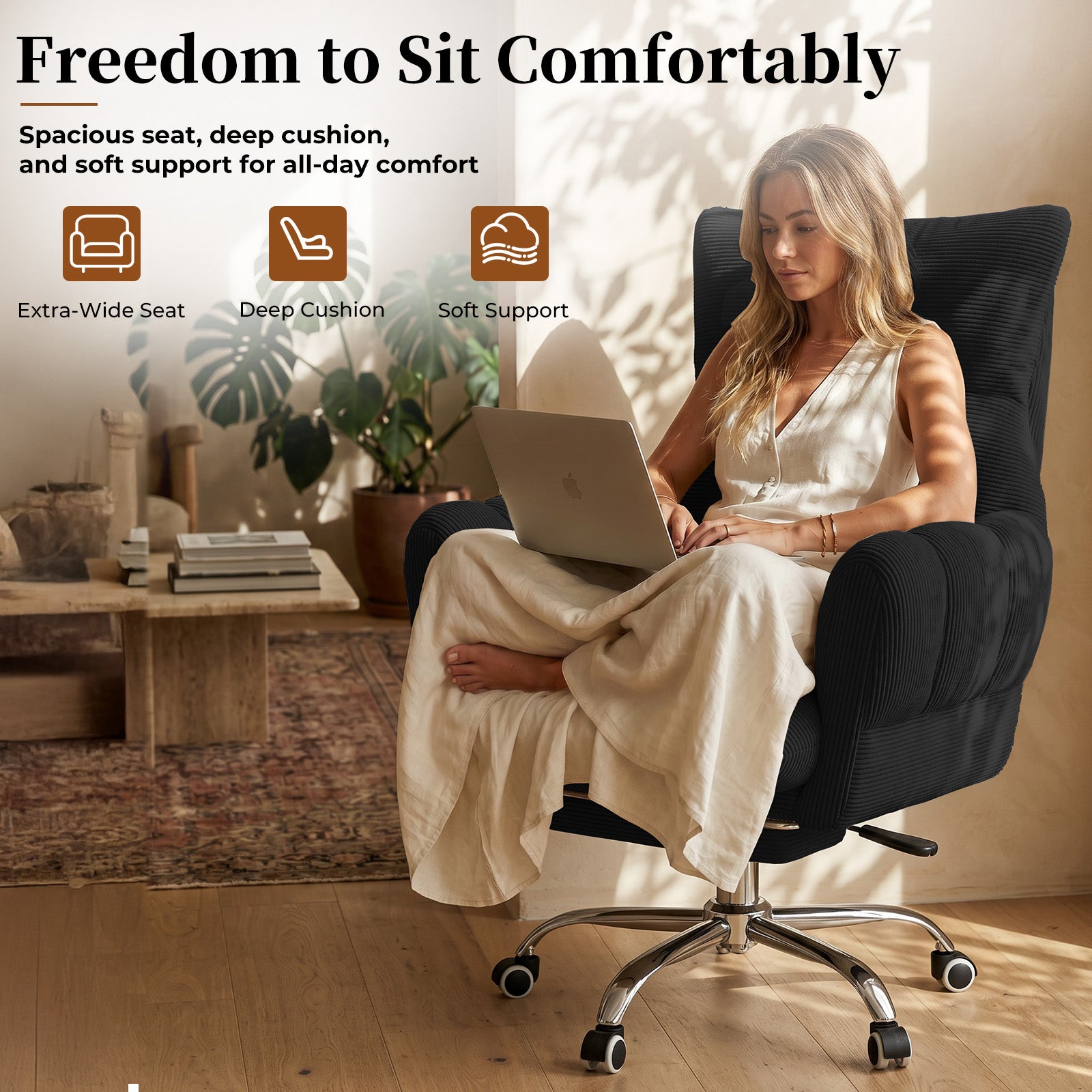 LBGYZ08 Criss Cross Desk Chair with Footrest & Flip-Up Arms, Extra Wide Seat Comfy Executive Ergonomic Computer Chair,Black