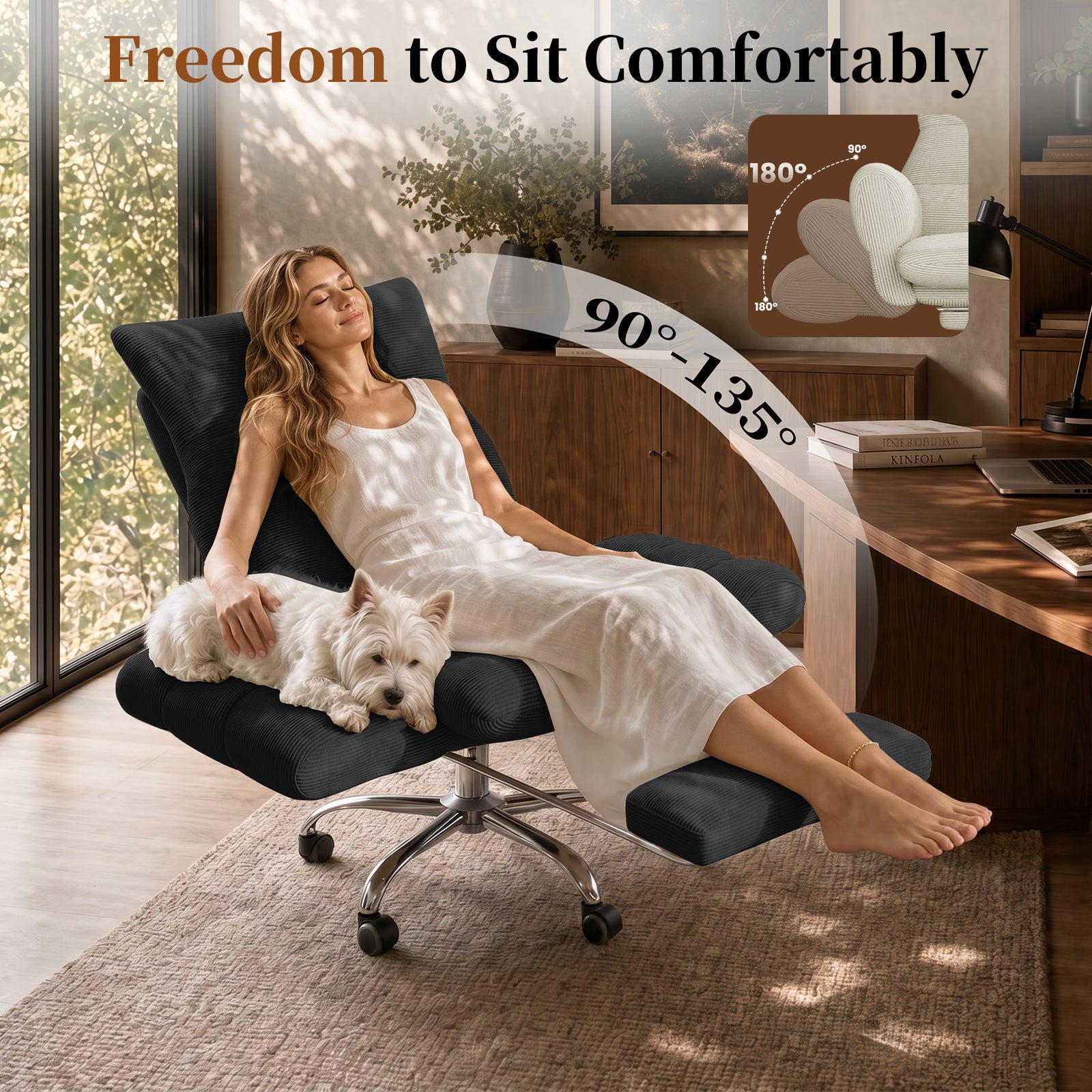 LBGYZ08 Criss Cross Desk Chair with Footrest & Flip-Up Arms, Extra Wide Seat Comfy Executive Ergonomic Computer Chair,Black