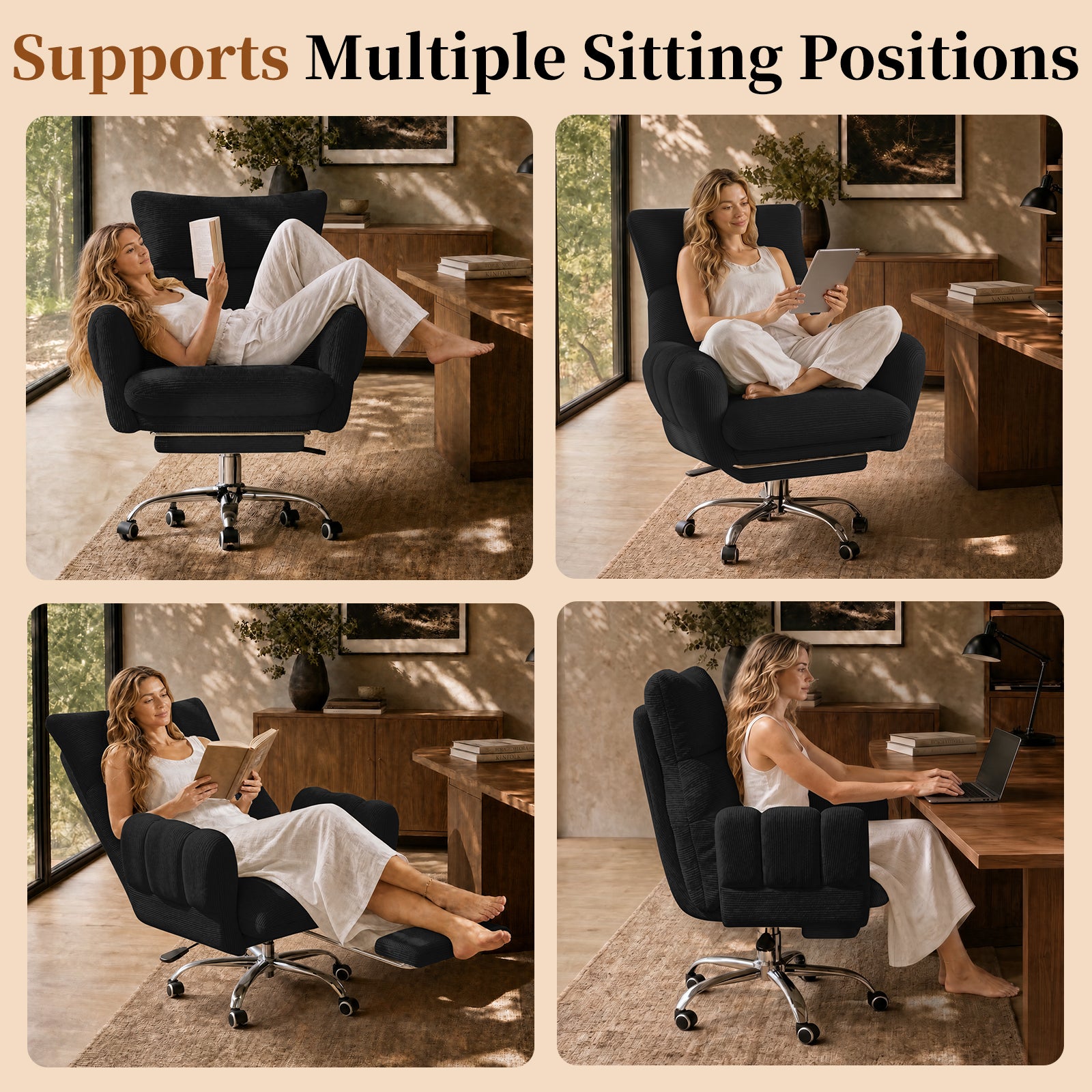 LBGYZ08 Criss Cross Desk Chair with Footrest & Flip-Up Arms, Extra Wide Seat Comfy Executive Ergonomic Computer Chair,Black