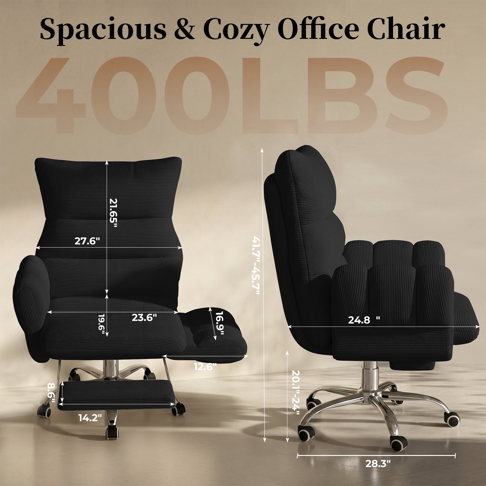 LBGYZ08 Criss Cross Desk Chair with Footrest & Flip-Up Arms, Extra Wide Seat Comfy Executive Ergonomic Computer Chair,Black