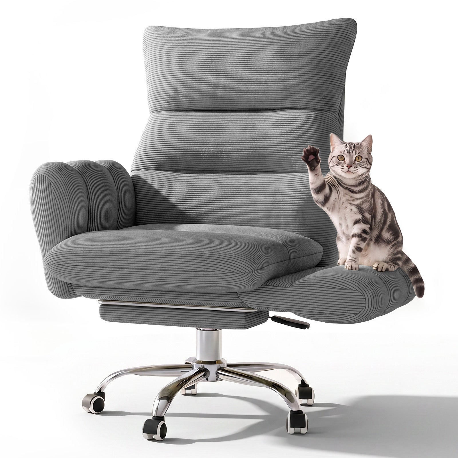 LBGYZ08 Criss Cross Desk Chair with Footrest & Flip-Up Arms, Extra Wide Seat Comfy Executive Ergonomic Computer Chair,Grey