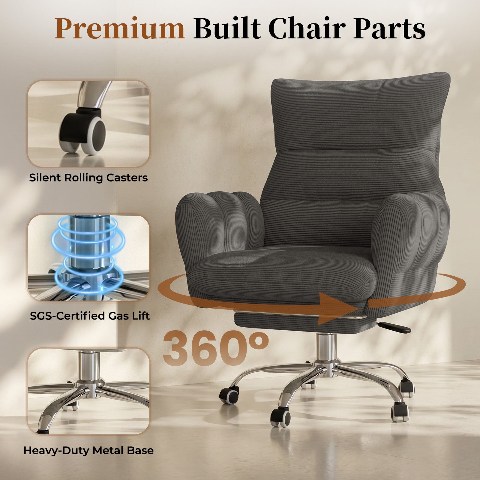 LBGYZ08 Criss Cross Desk Chair with Footrest & Flip-Up Arms, Extra Wide Seat Comfy Executive Ergonomic Computer Chair,Grey