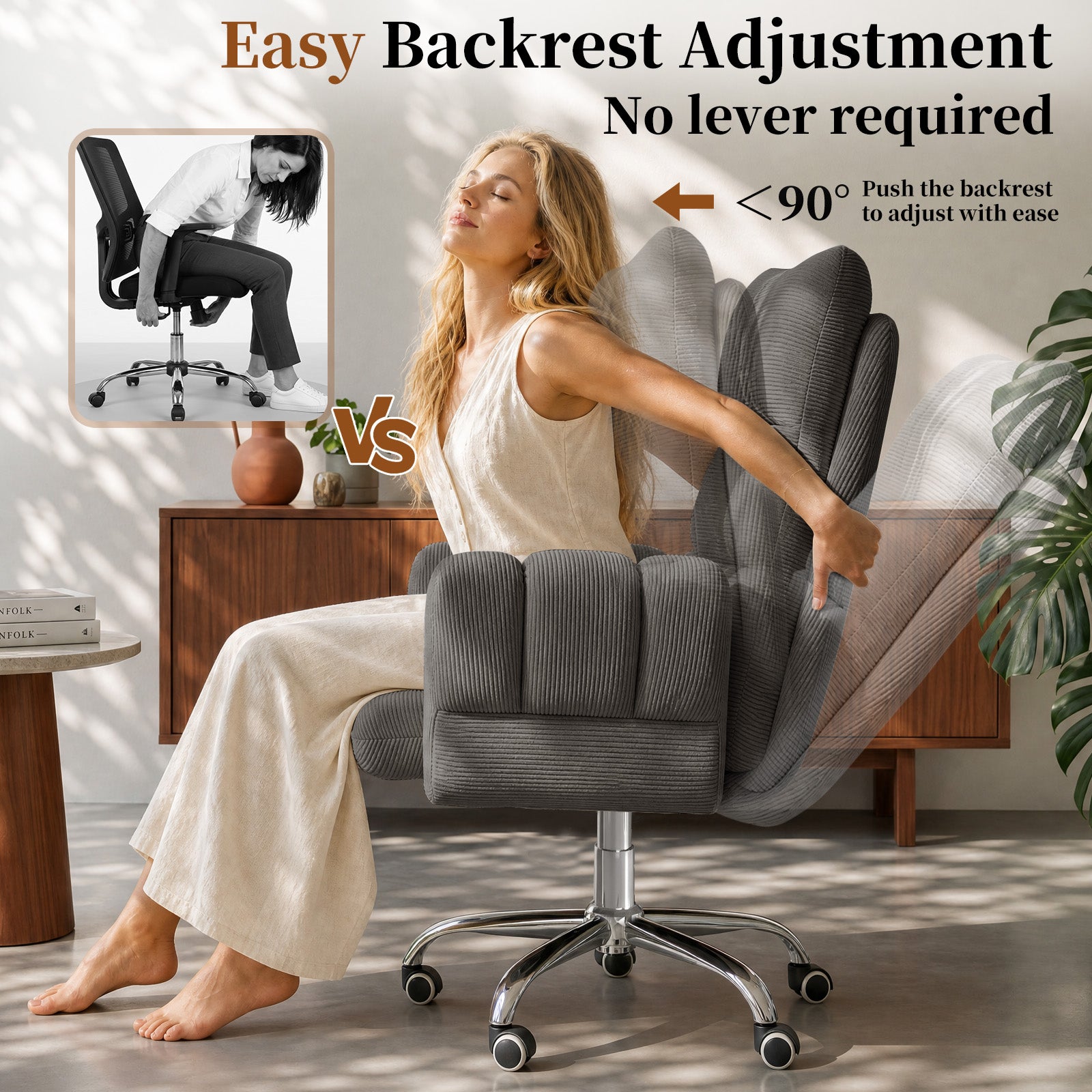 LBGYZ08 Criss Cross Desk Chair with Footrest & Flip-Up Arms, Extra Wide Seat Comfy Executive Ergonomic Computer Chair,Grey