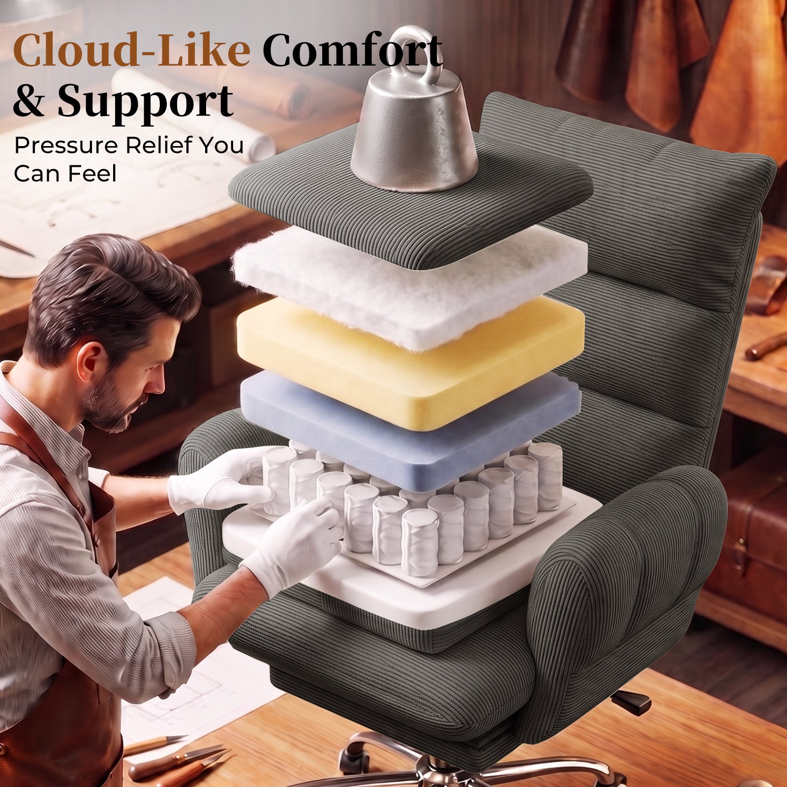 LBGYZ08 Criss Cross Desk Chair with Footrest & Flip-Up Arms, Extra Wide Seat Comfy Executive Ergonomic Computer Chair,Grey