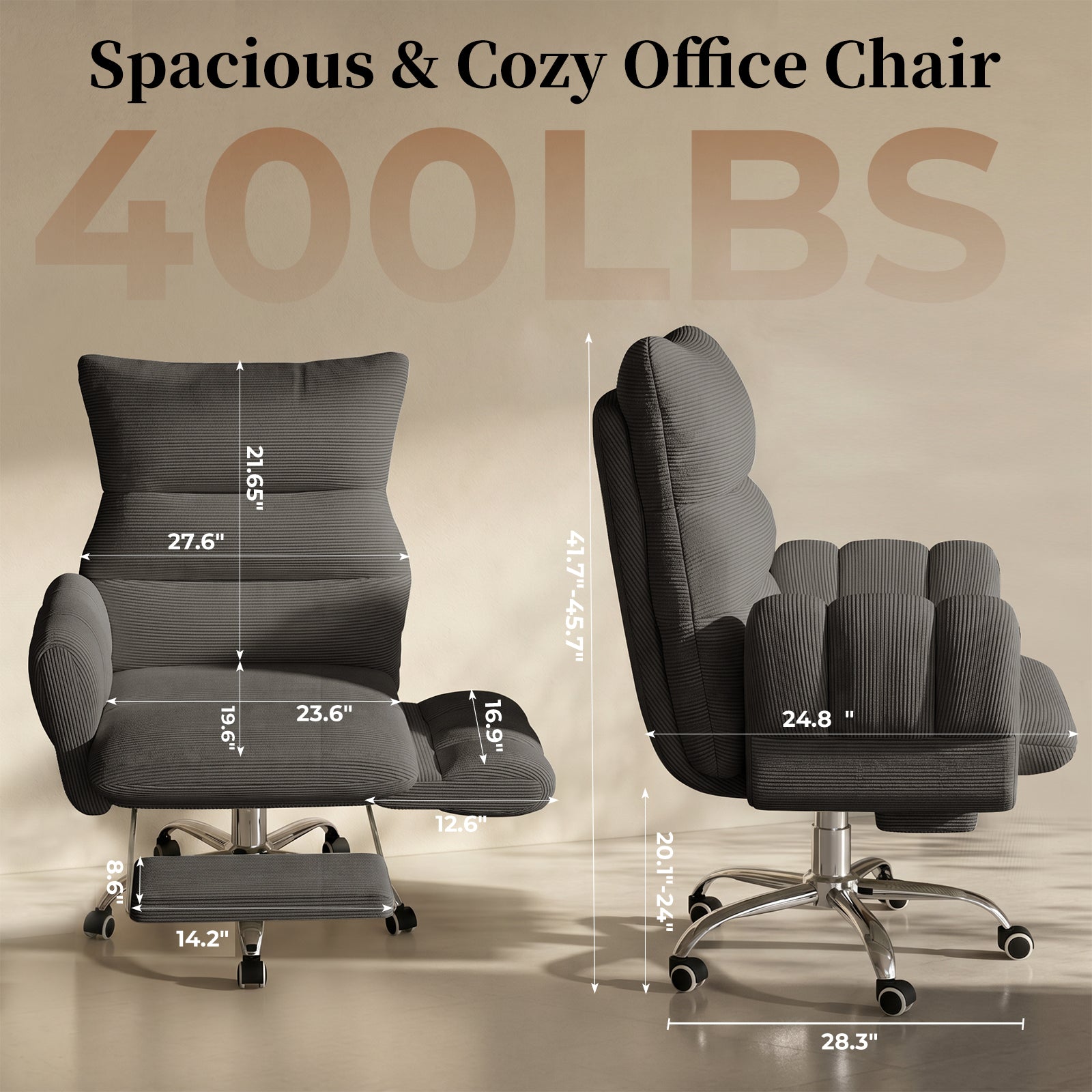 LBGYZ08 Criss Cross Desk Chair with Footrest & Flip-Up Arms, Extra Wide Seat Comfy Executive Ergonomic Computer Chair,Grey