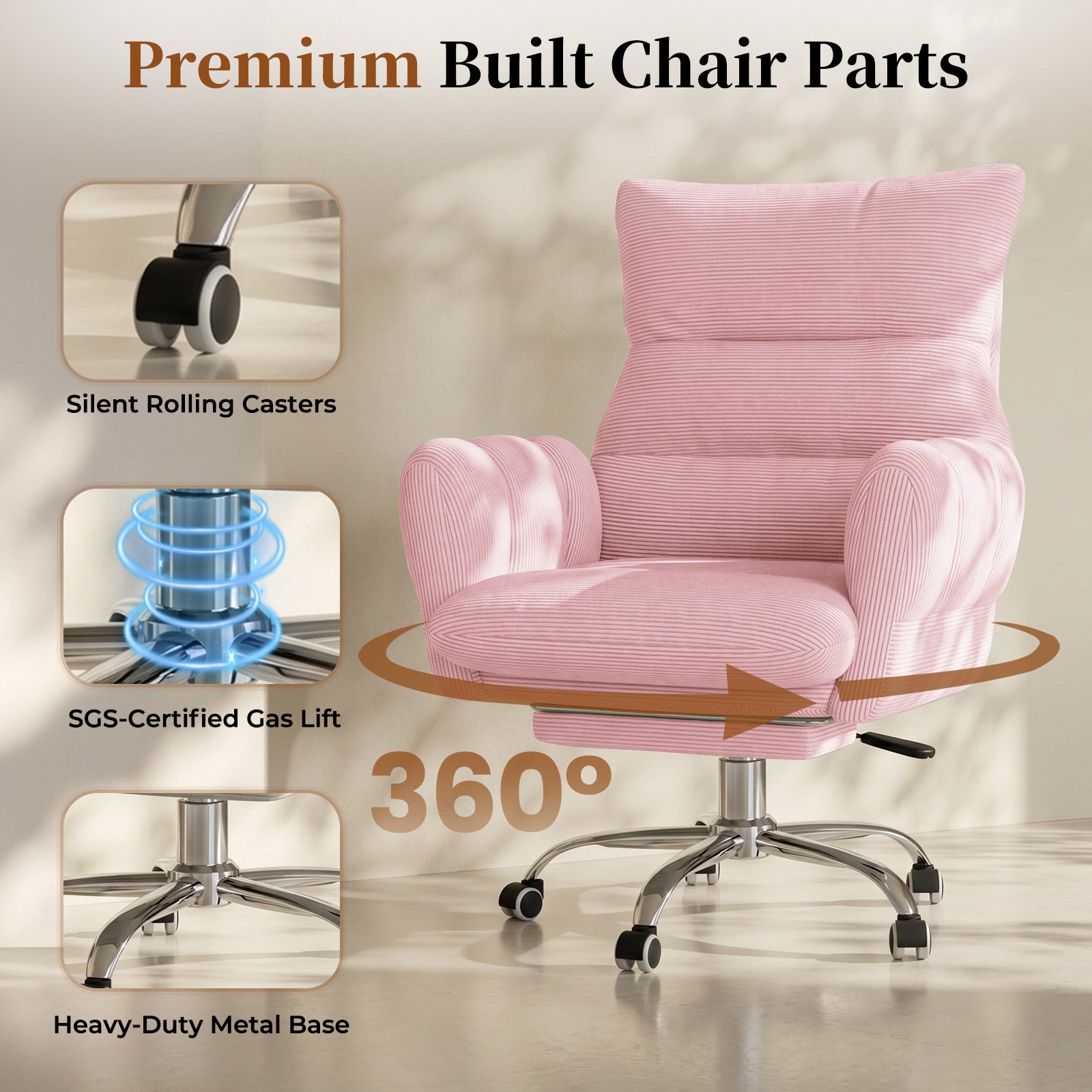 LBGYZ08 Criss Cross Desk Chair with Footrest & Flip-Up Arms, Extra Wide Seat Comfy Executive Ergonomic Computer Chair,Pink