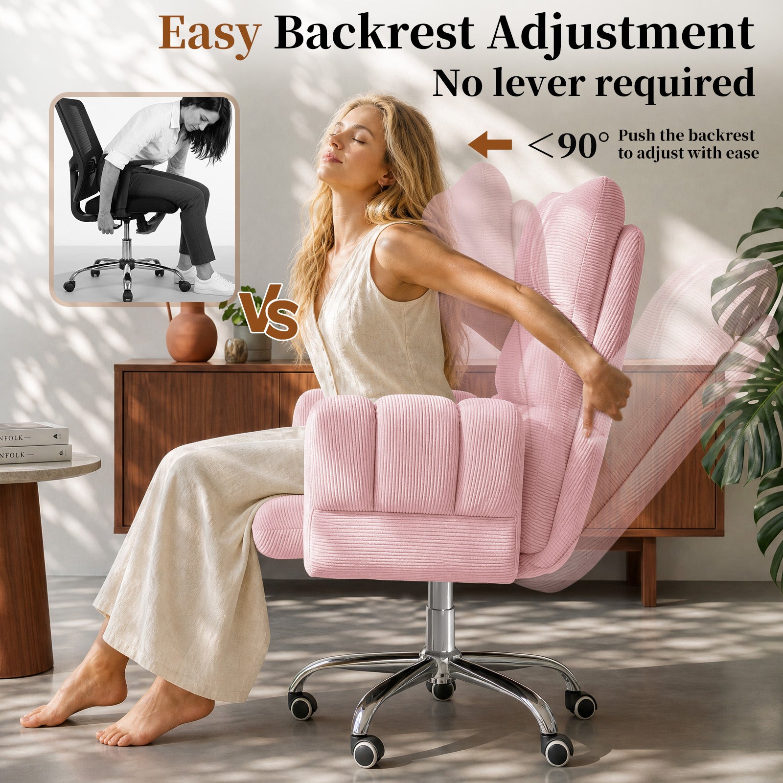LBGYZ08 Criss Cross Desk Chair with Footrest & Flip-Up Arms, Extra Wide Seat Comfy Executive Ergonomic Computer Chair,Pink