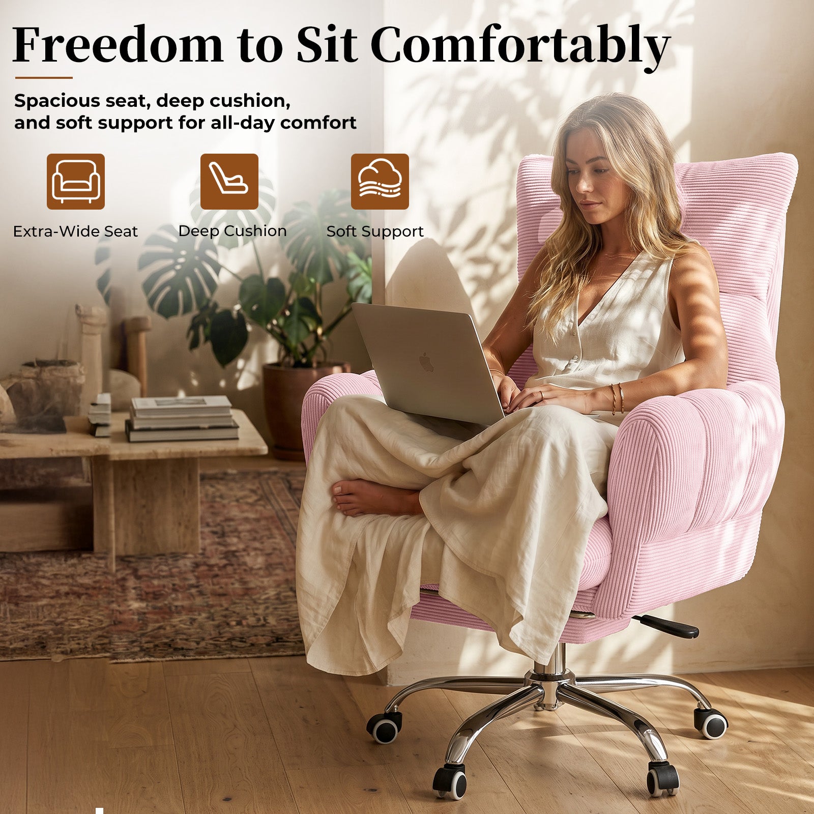 LBGYZ08 Criss Cross Desk Chair with Footrest & Flip-Up Arms, Extra Wide Seat Comfy Executive Ergonomic Computer Chair,Pink