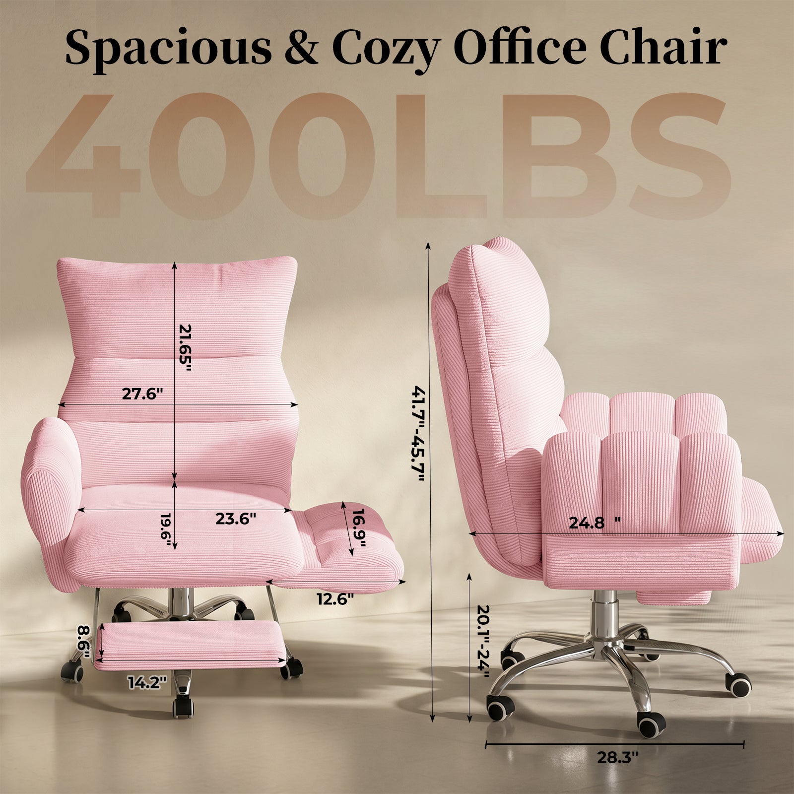 LBGYZ08 Criss Cross Desk Chair with Footrest & Flip-Up Arms, Extra Wide Seat Comfy Executive Ergonomic Computer Chair,Pink
