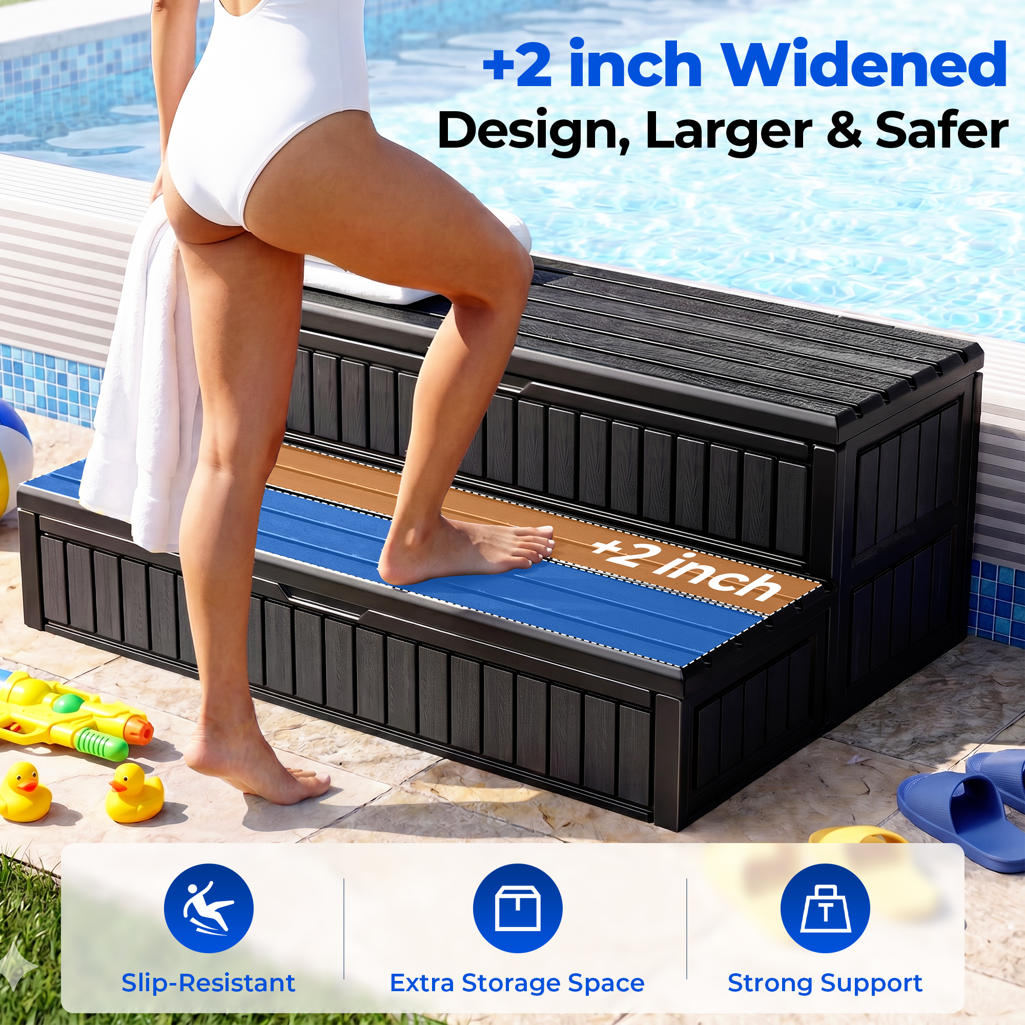 OS01 Hot Tub Steps with Storage, 1000 lbs Heavy Duty 2-Step Spa Stairs for Outdoor Hot Tub, RV & Pool,Black