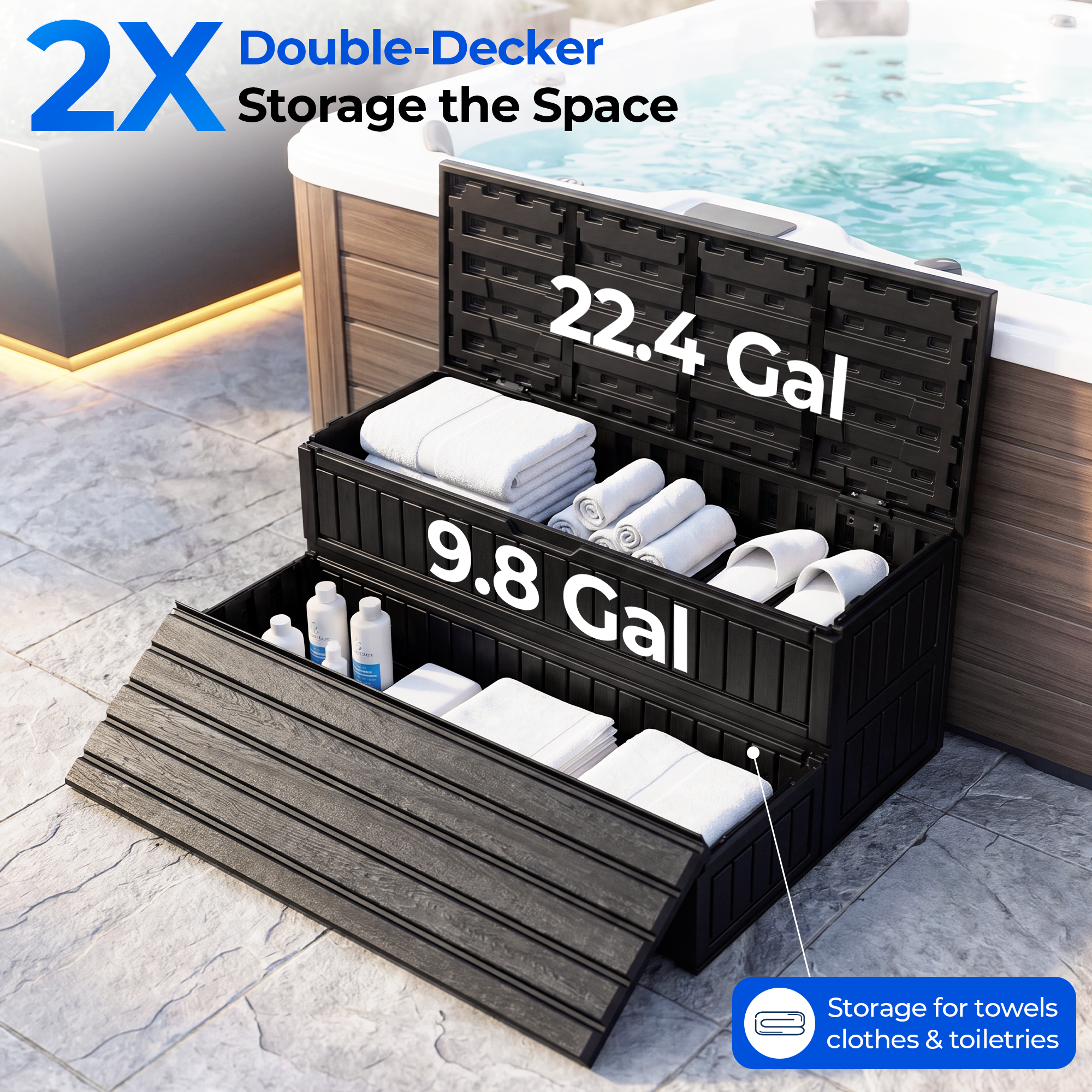 OS01 Hot Tub Steps with Storage, 1000 lbs Heavy Duty 2-Step Spa Stairs for Outdoor Hot Tub, RV & Pool,Black