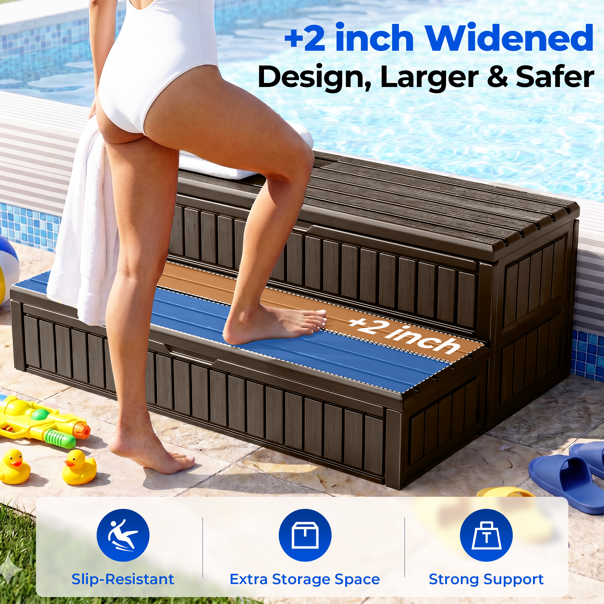 OS01 Hot Tub Steps with Storage, 1000 lbs Heavy Duty 2-Step Spa Stairs for Outdoor Hot Tub, RV & Pool,Coffee