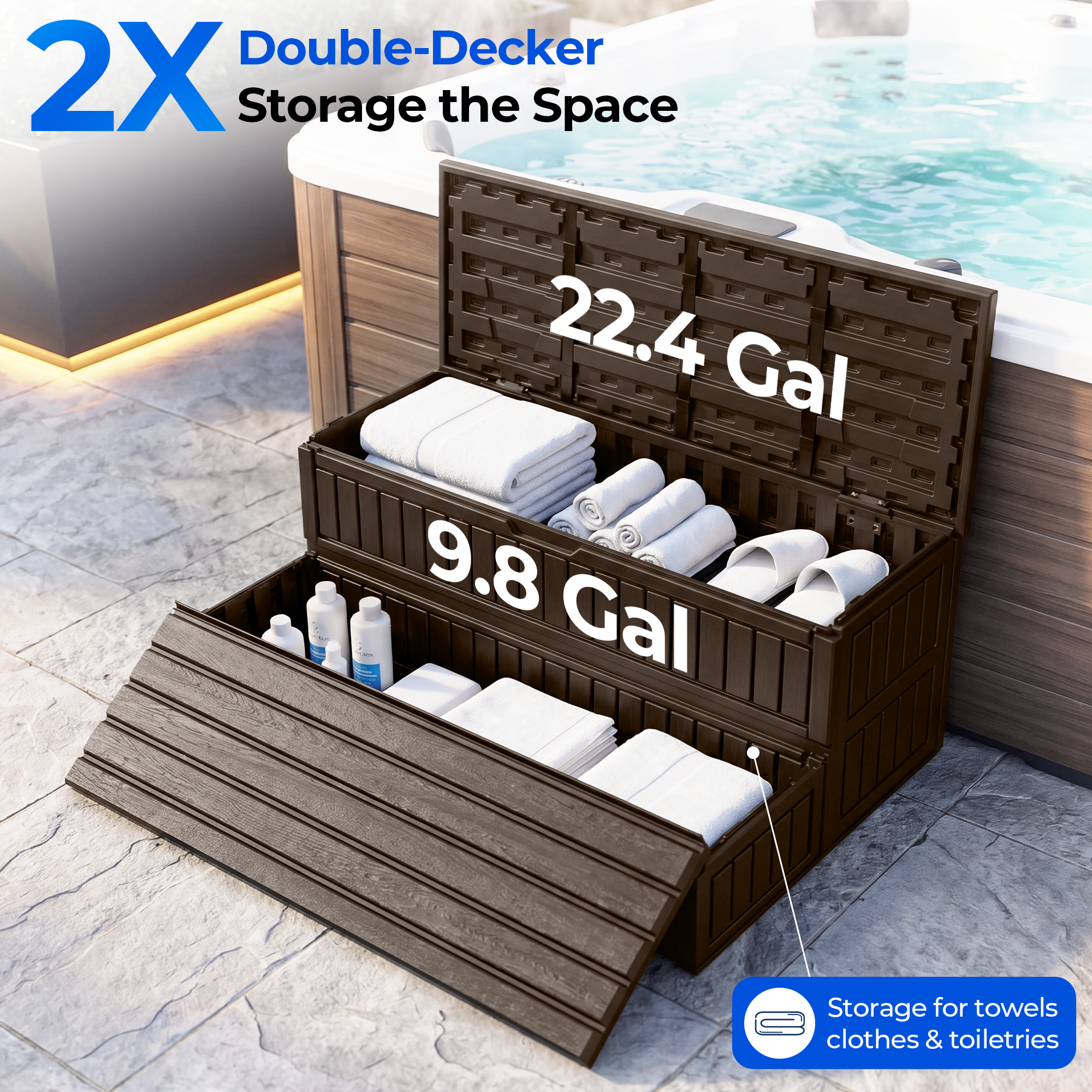 OS01 Hot Tub Steps with Storage, 1000 lbs Heavy Duty 2-Step Spa Stairs for Outdoor Hot Tub, RV & Pool,Coffee