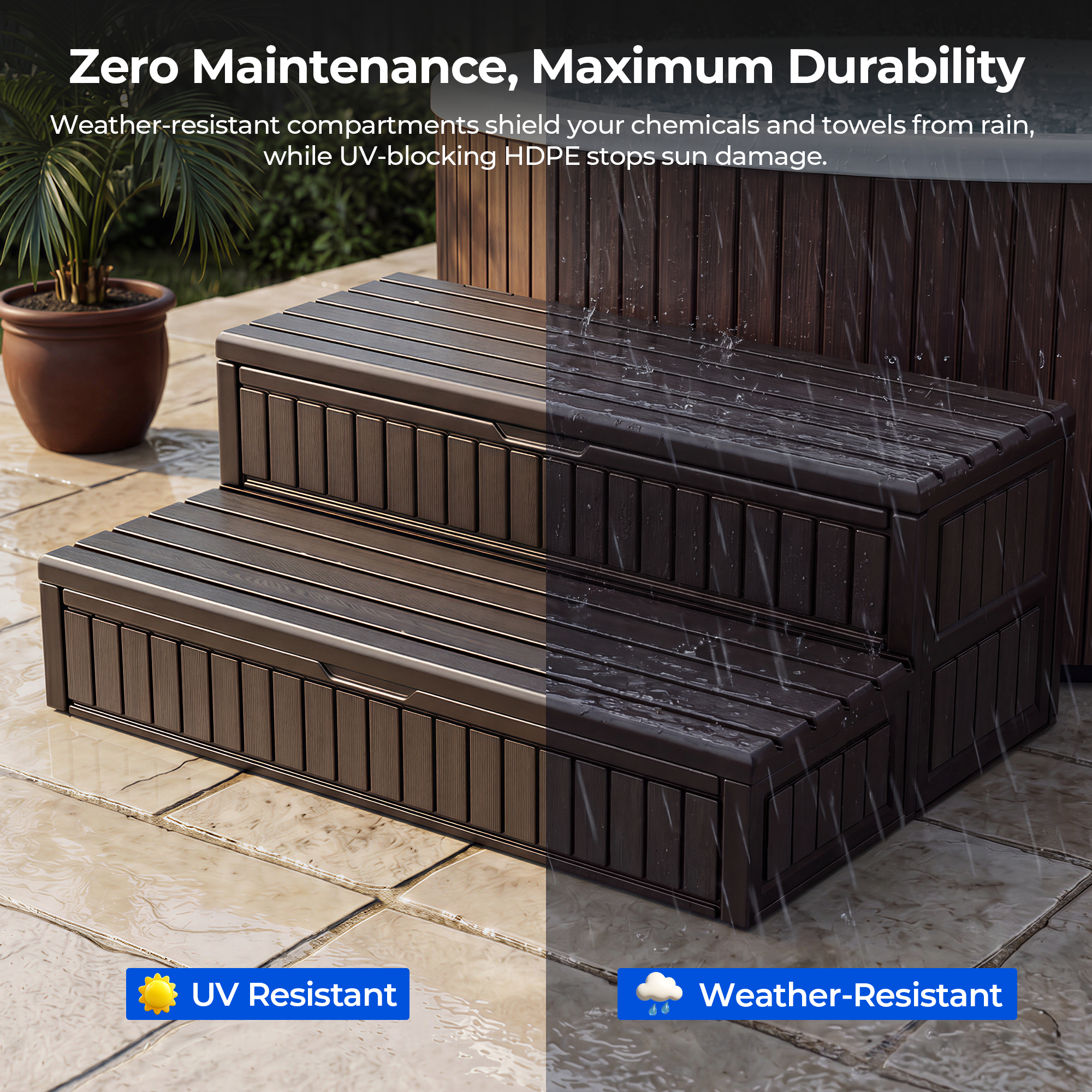 OS01 Hot Tub Steps with Storage, 1000 lbs Heavy Duty 2-Step Spa Stairs for Outdoor Hot Tub, RV & Pool,Coffee